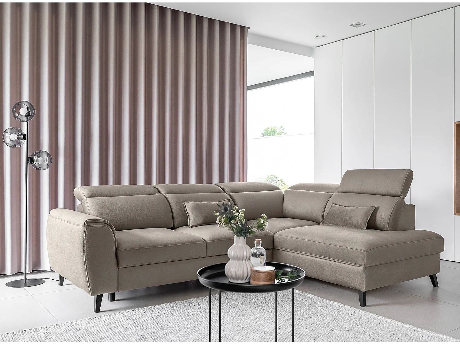 Canapé d'angle droit convertible tissu gris chiné Noblesse 255cm