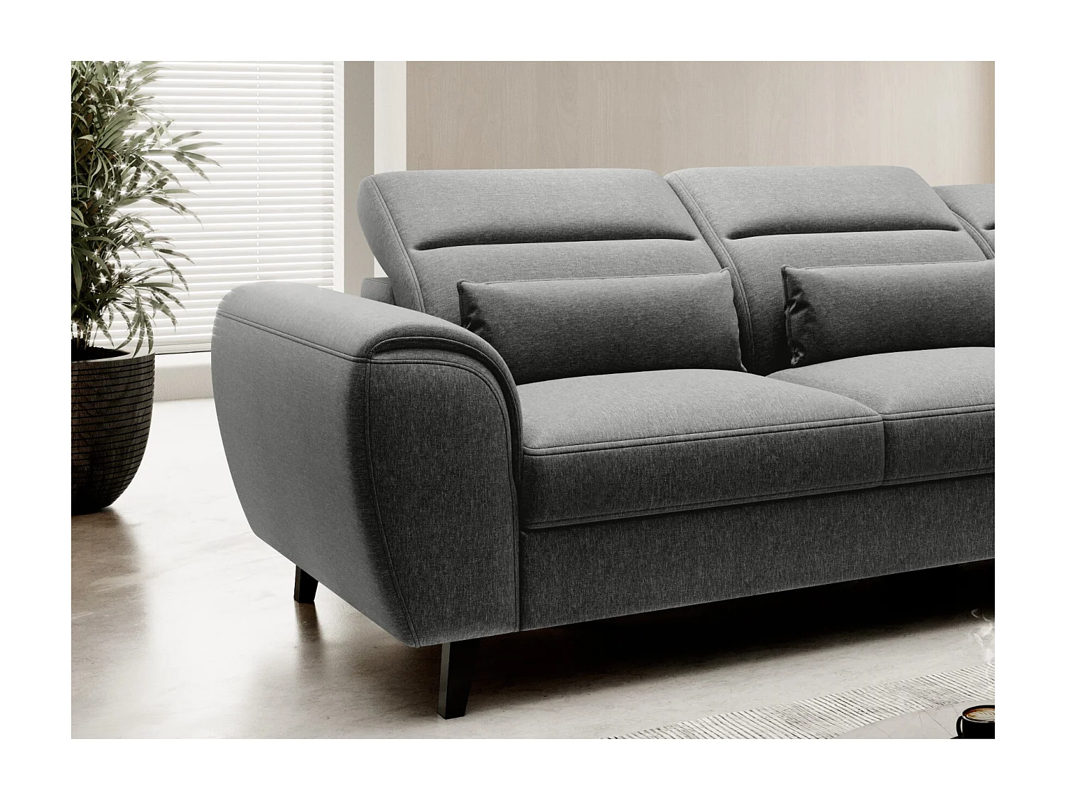 Canapé d'angle droit convertible tissu gris chiné Noblesse 255cm