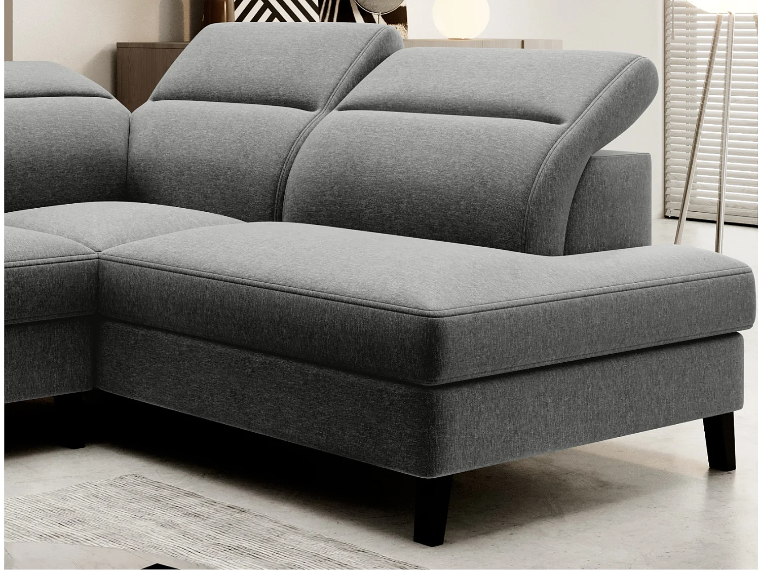 Canapé d'angle droit convertible tissu gris chiné Noblesse 255cm