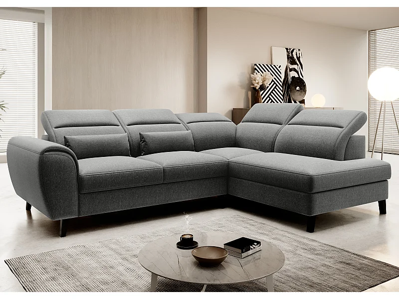 Canapé d'angle droit convertible tissu gris chiné Noblesse 255cm