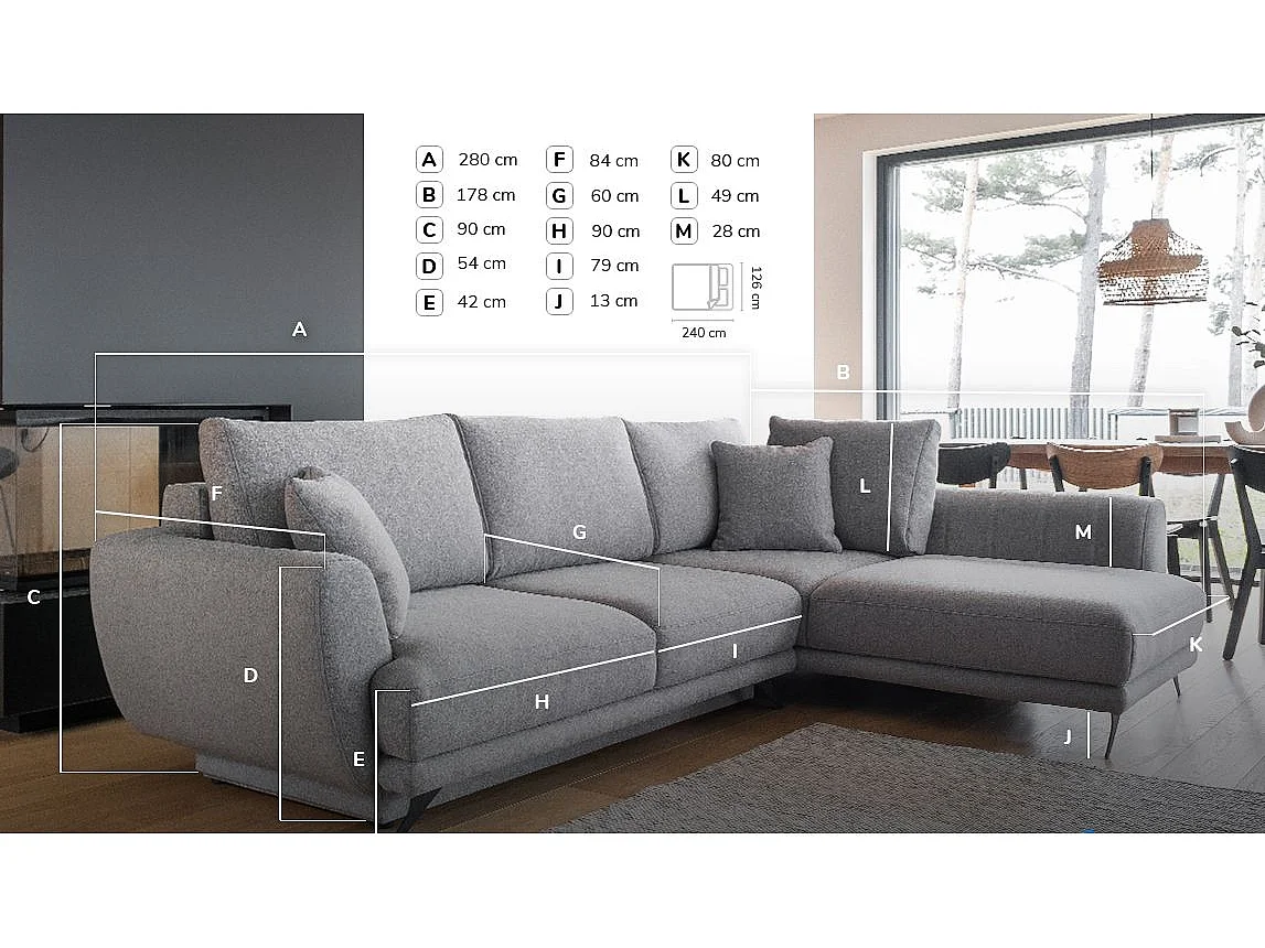 Canapé d'angle droit convertible 5 places en tissu chine beige SAVARY