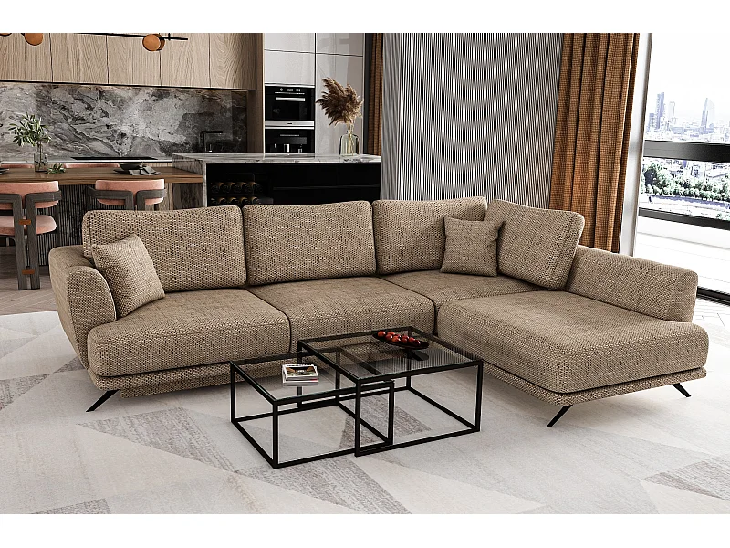 Canapé convertible angle droit tissu beige chiné Savary 280cm