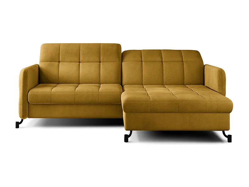 Canapé convertible angle droit avec têtières réglables velours matelassé jaune Lory 225cm