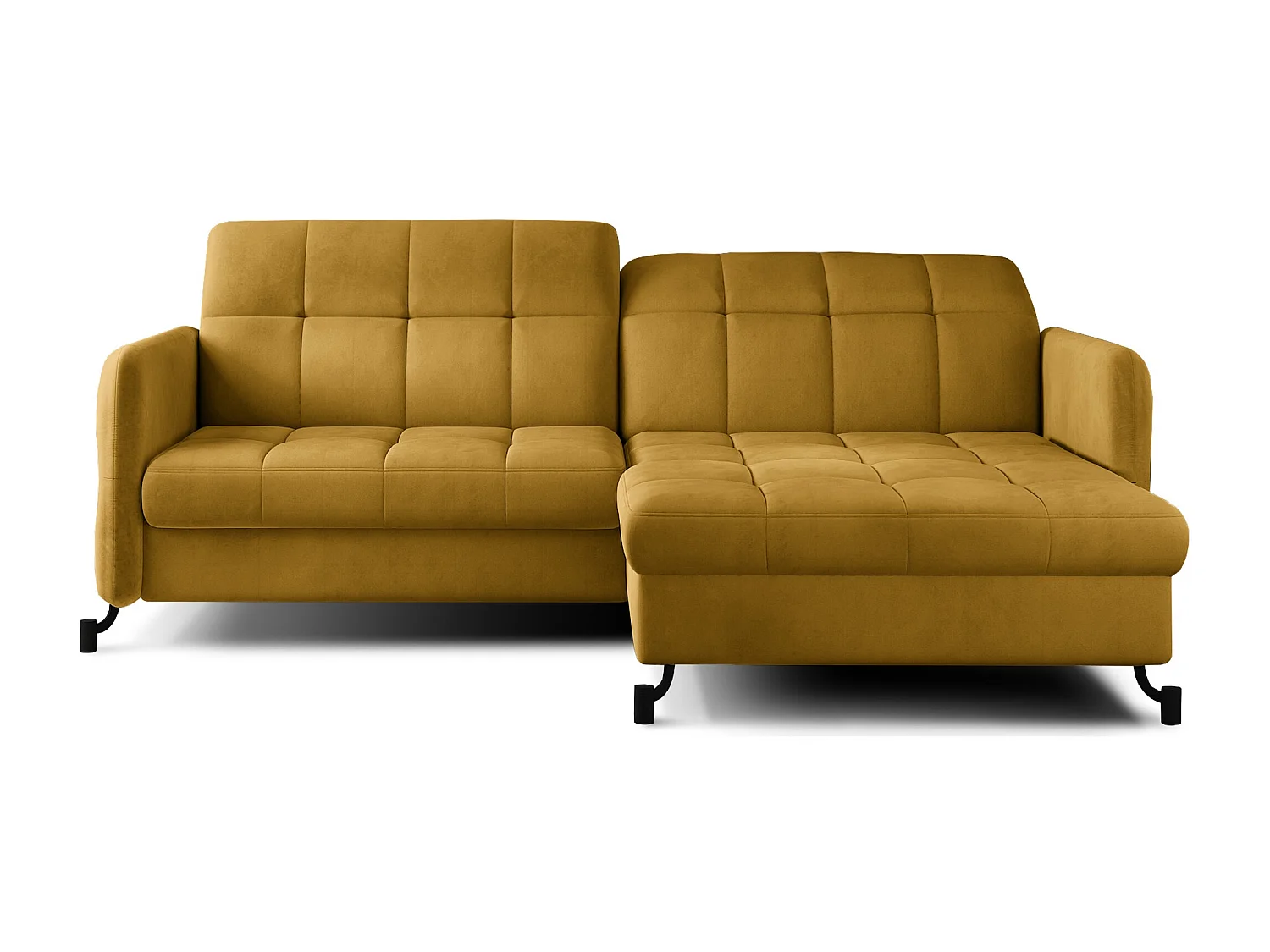 Canapé convertible angle droit avec têtières réglables velours matelassé jaune Lory 225cm