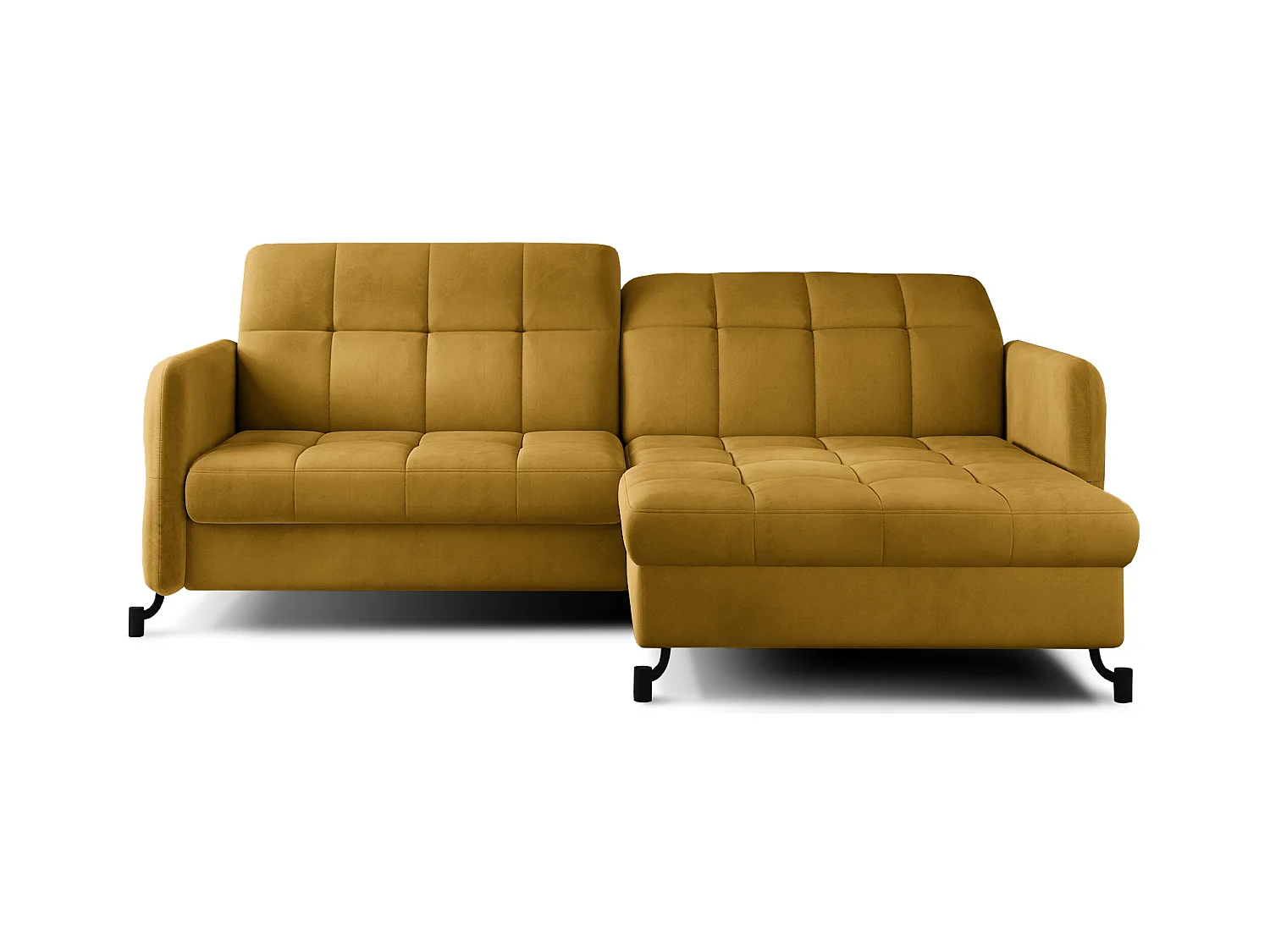 Canapé convertible angle droit avec têtières réglables velours matelassé jaune Lory 225cm
