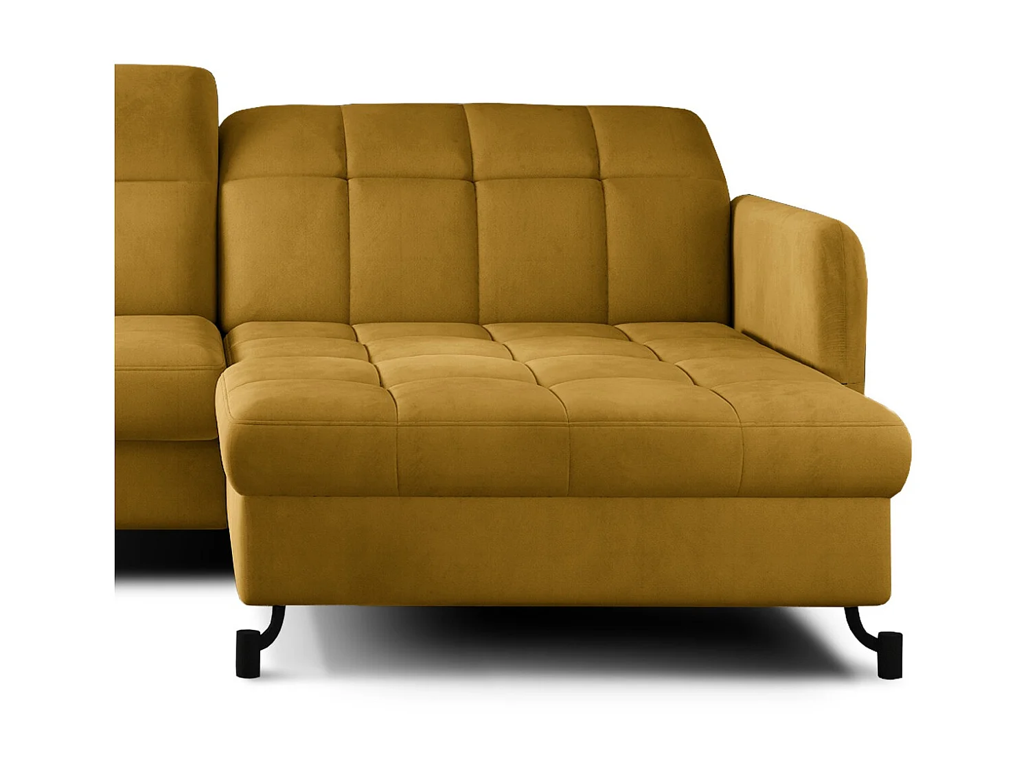 Canapé convertible angle droit avec têtières réglables velours matelassé jaune Lory 225cm