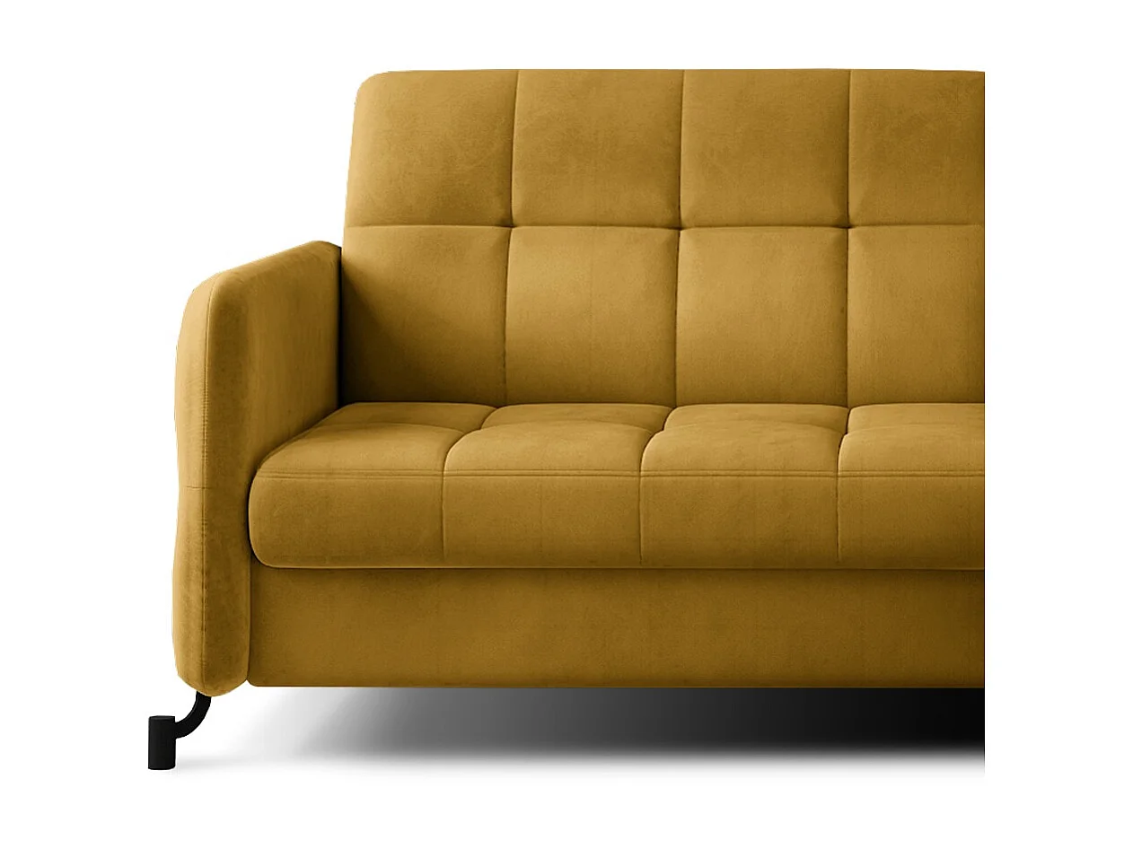 Canapé convertible angle droit avec têtières réglables velours matelassé jaune Lory 225cm