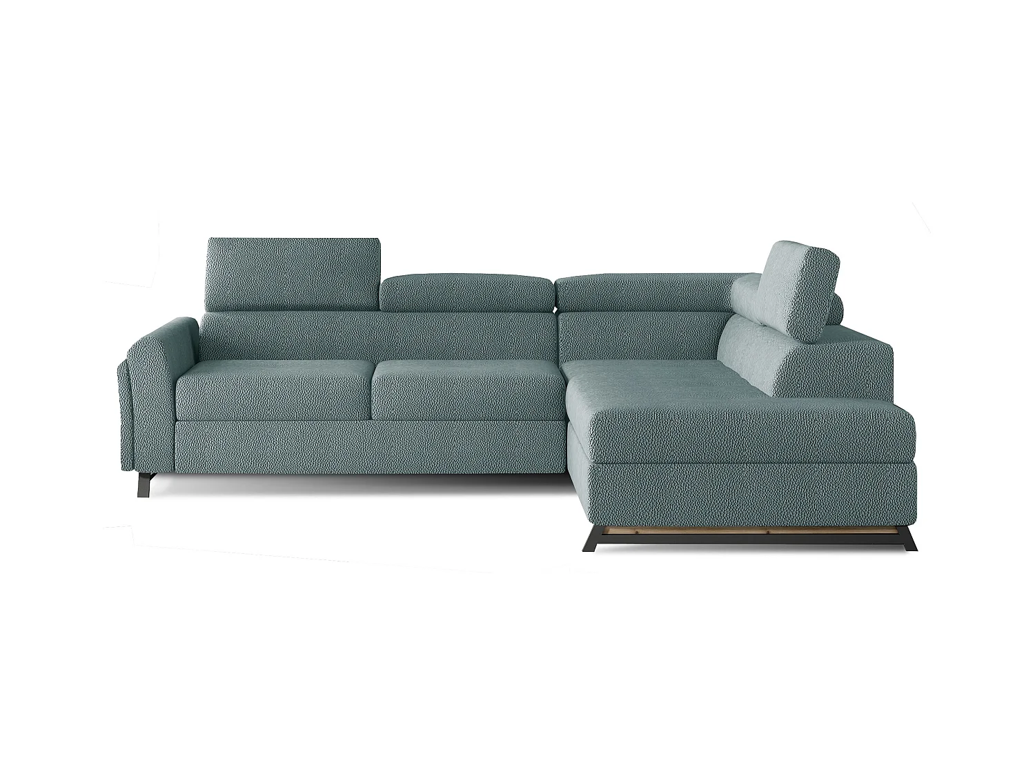Canapé angle droit convertible velours vert viride avec têtières réglables Nikos 265cm