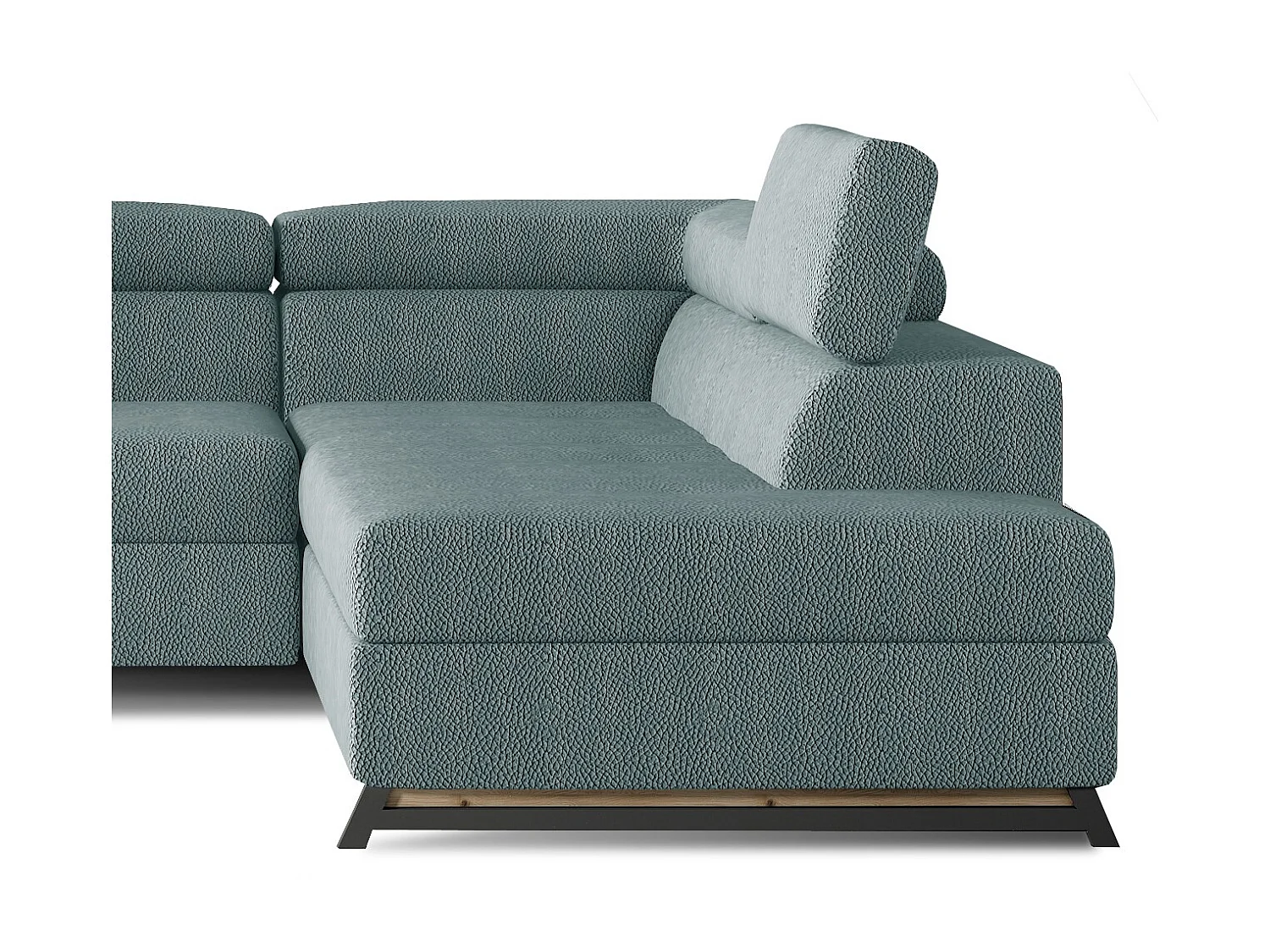 Canapé angle droit convertible velours vert viride avec têtières réglables Nikos 265cm