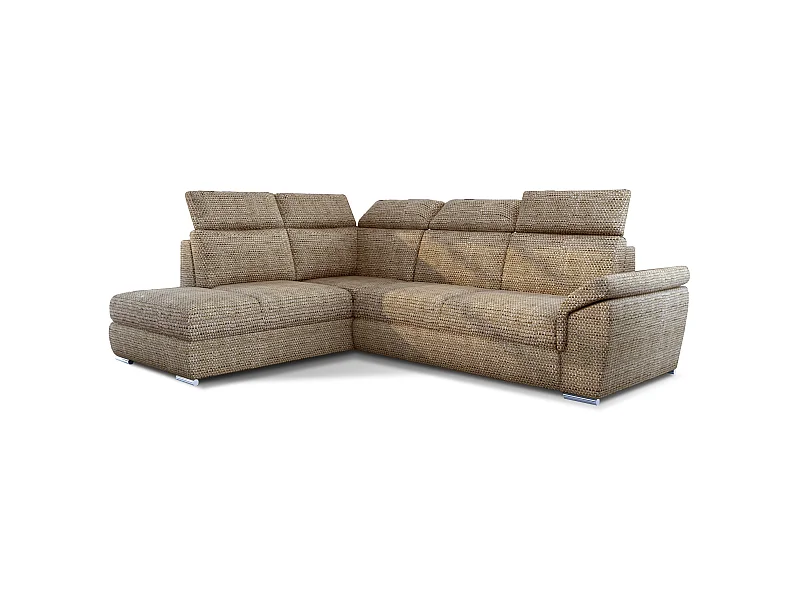 Canapé angle gauche convertible tissu beige chiné avec appuis-tête réglables Kepita 260cm