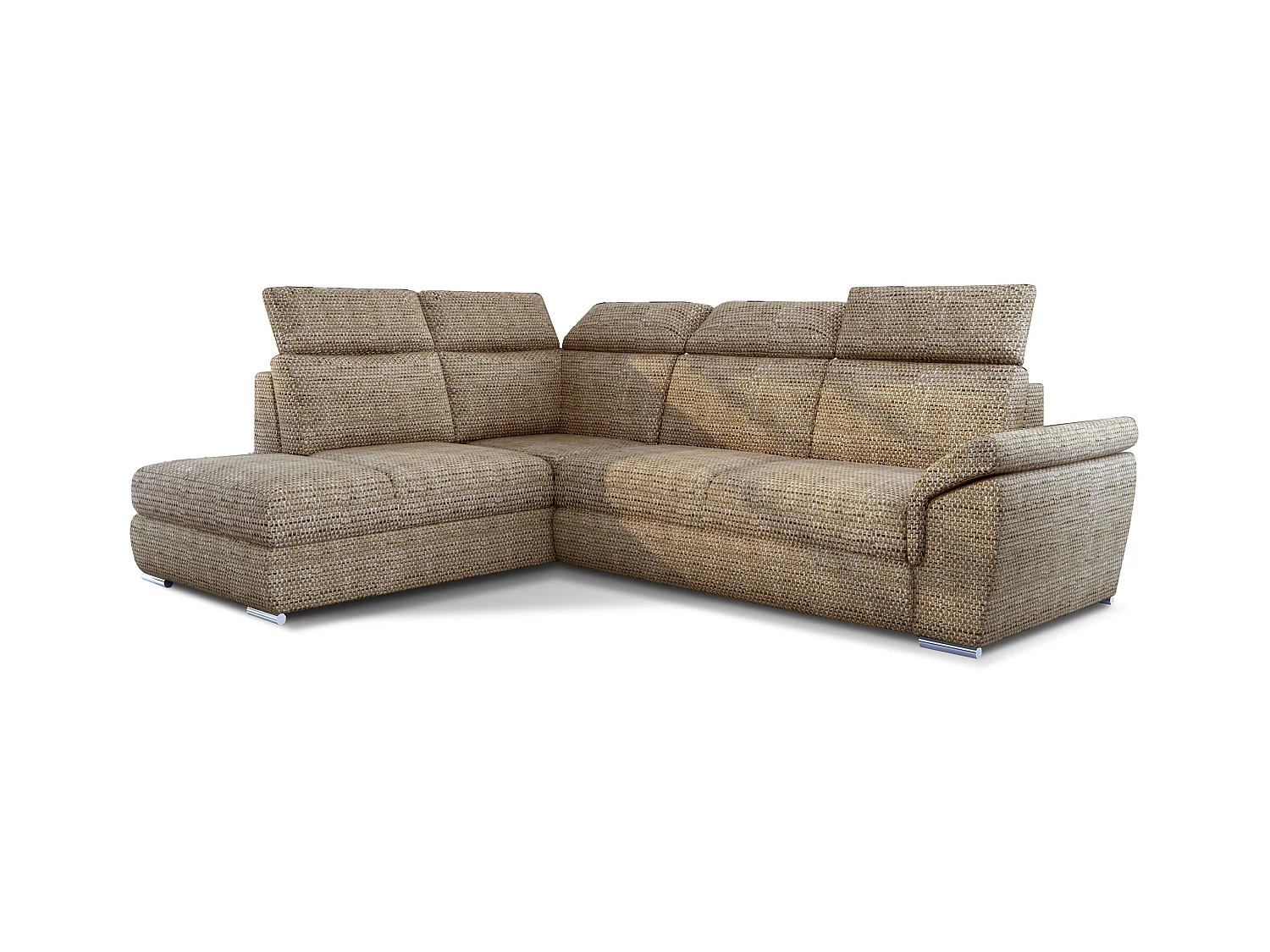 Canapé angle gauche convertible tissu beige chiné avec appuis-tête réglables Kepita 260cm