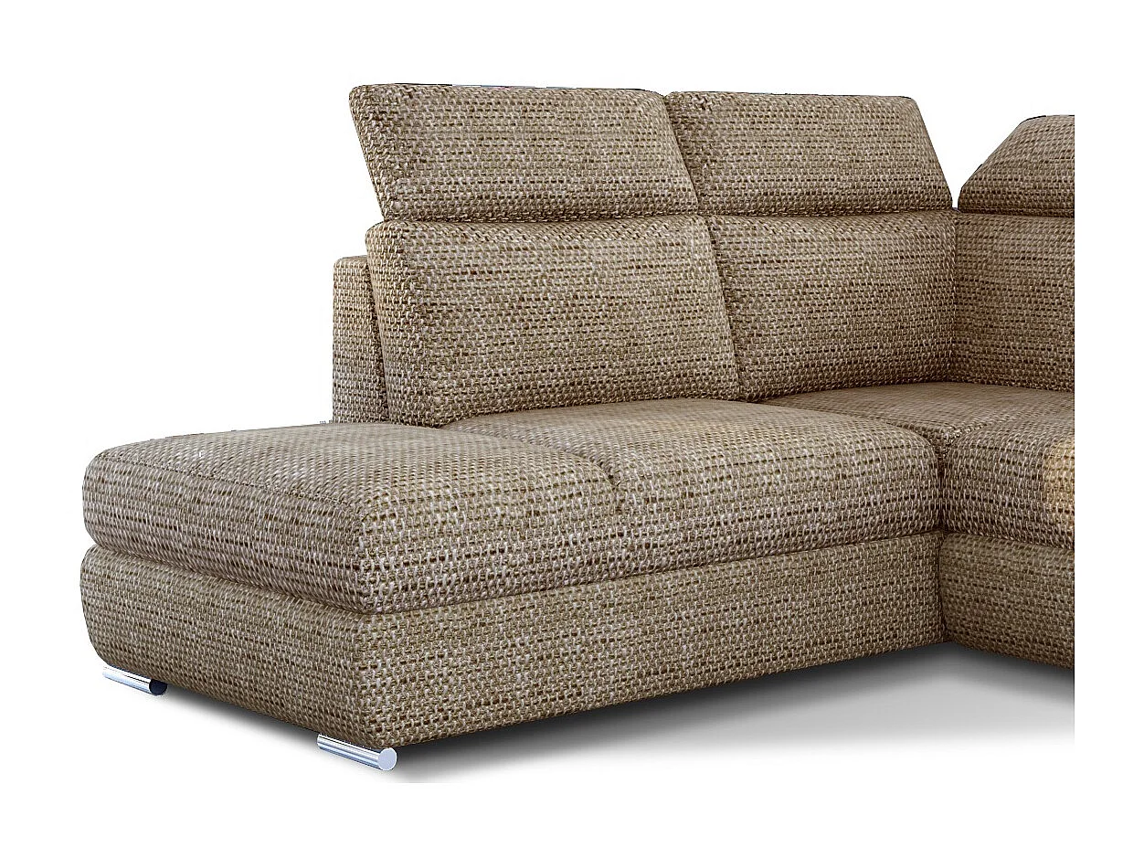 Canapé angle gauche convertible tissu beige chiné avec appuis-tête réglables Kepita 260cm