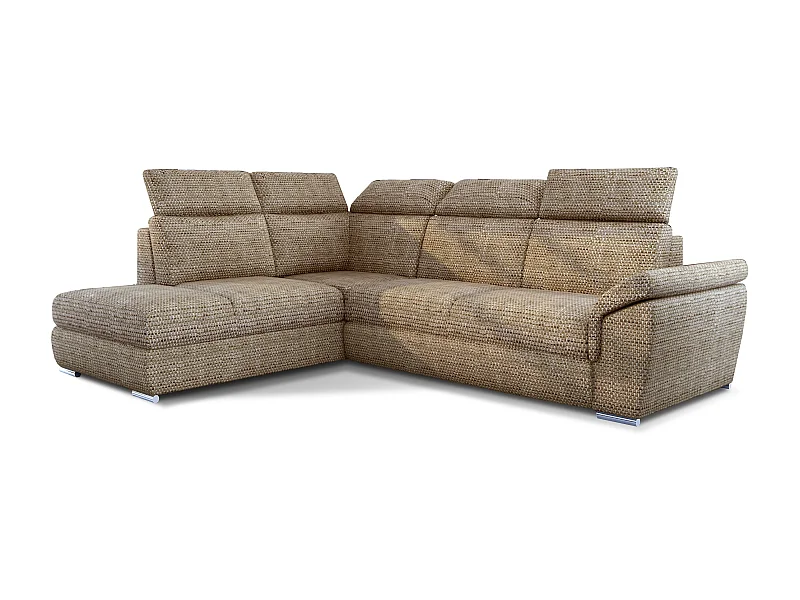Canapé angle gauche convertible tissu beige chiné avec appuis-tête réglables Kepita 260cm