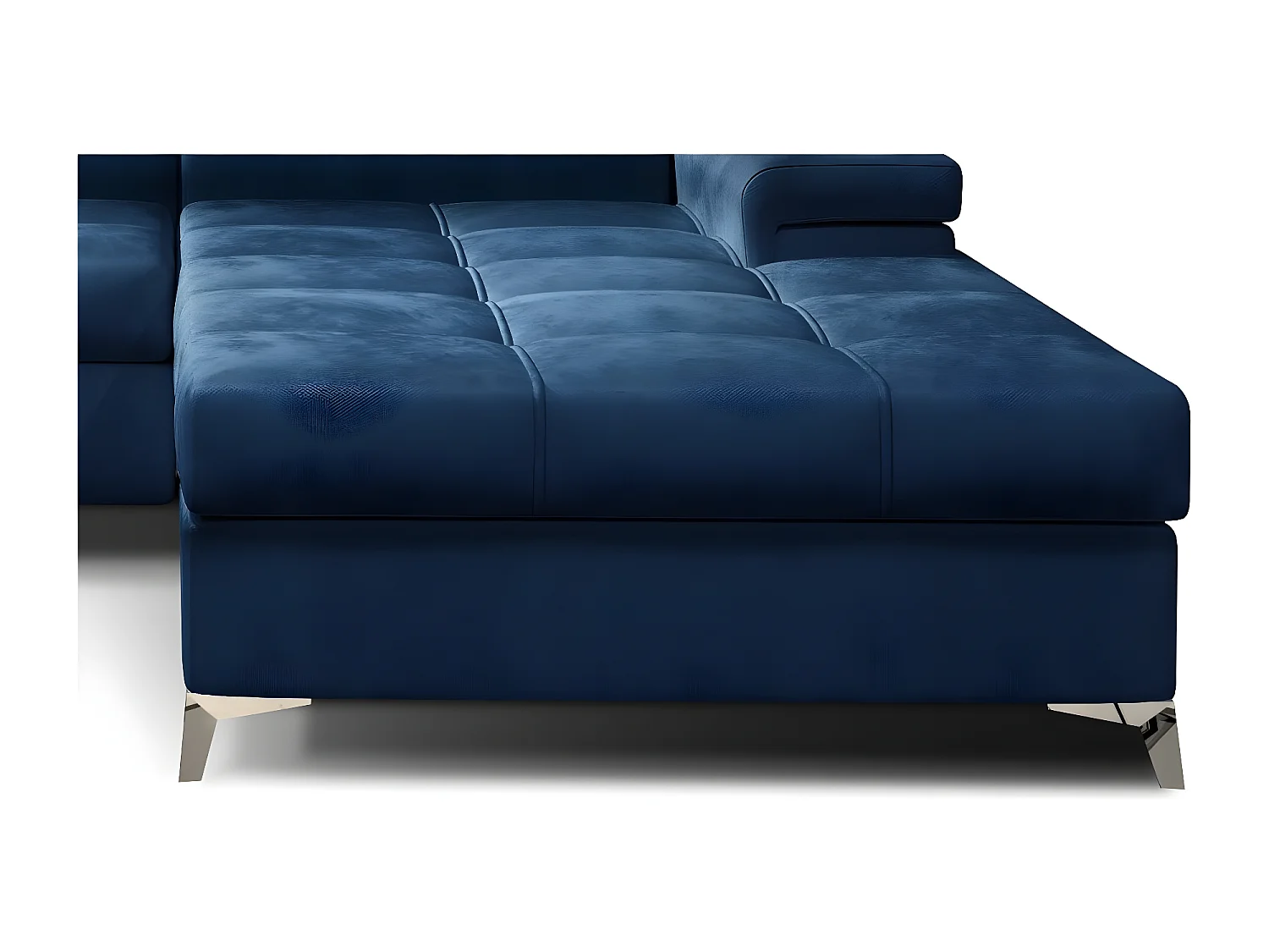 Canapé angle droit convertible velours bleu marine avec appuis-tête réglables Rikaro 280cm