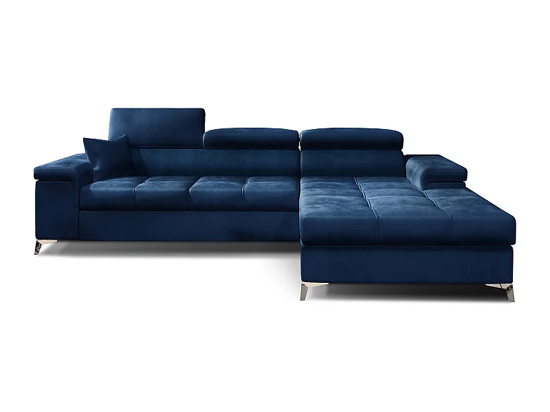 Canapé angle droit convertible velours bleu marine avec appuis-tête réglables Rikaro 280cm