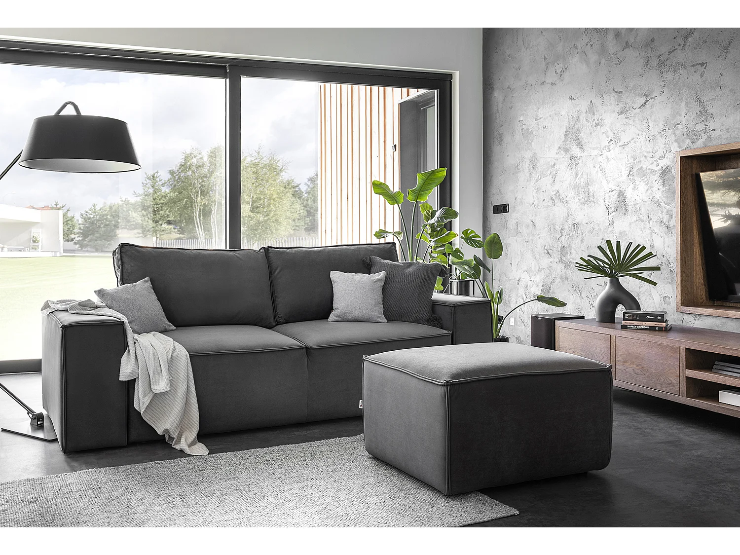 Canapé convertible 4 places velours anthracite Willace 260cm