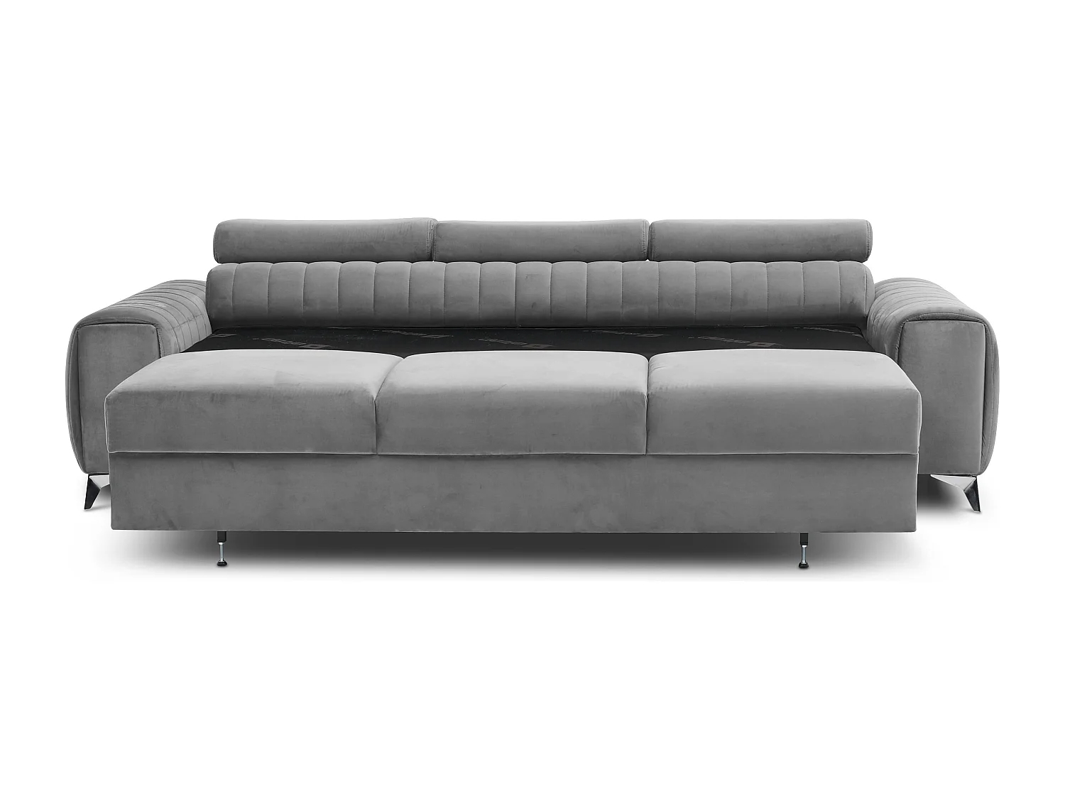 Canapé convertible avec appuis-tête réglables velours gris clair Lozan 261cm