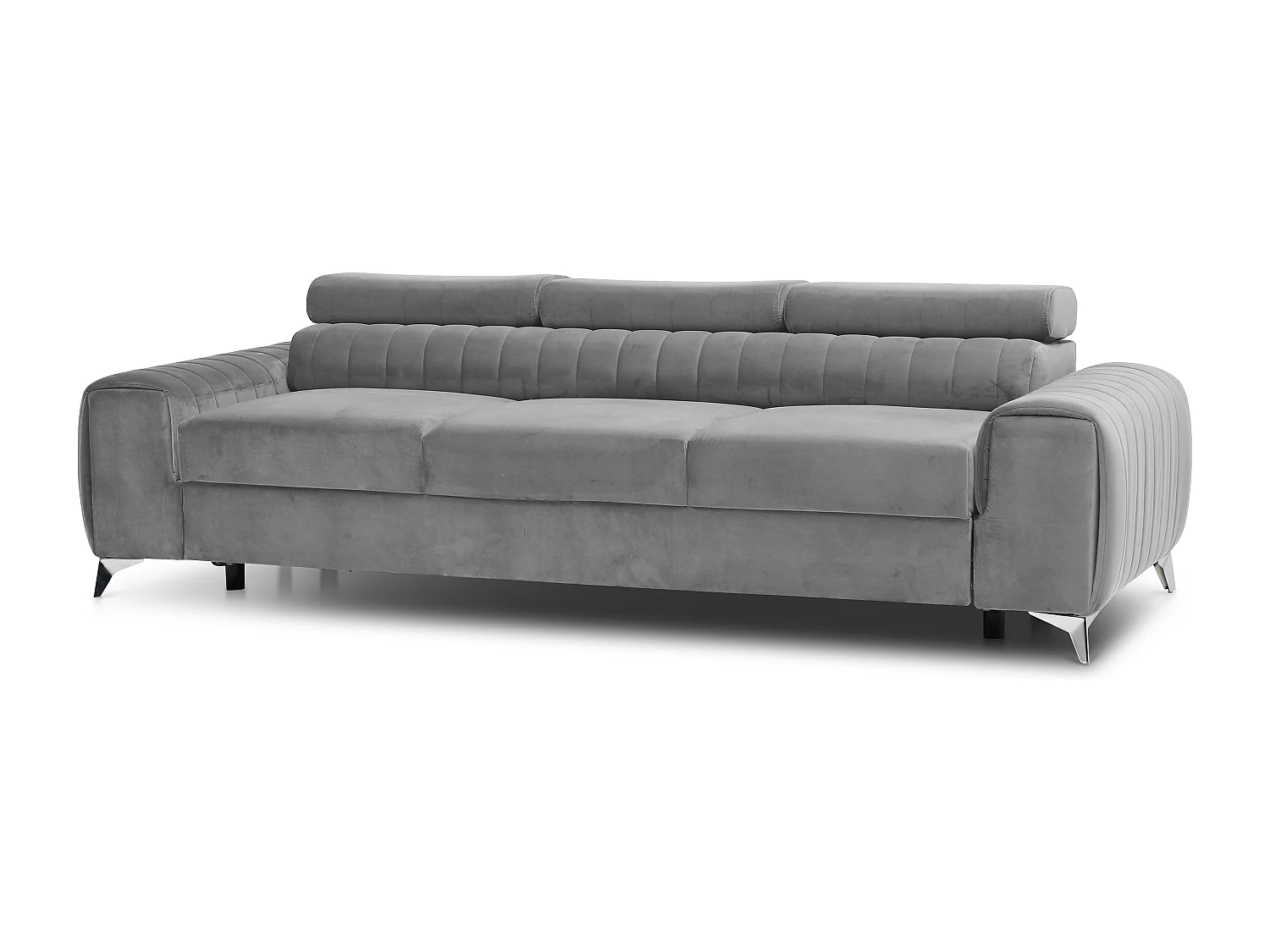 Canapé convertible avec appuis-tête réglables velours gris clair Lozan 261cm