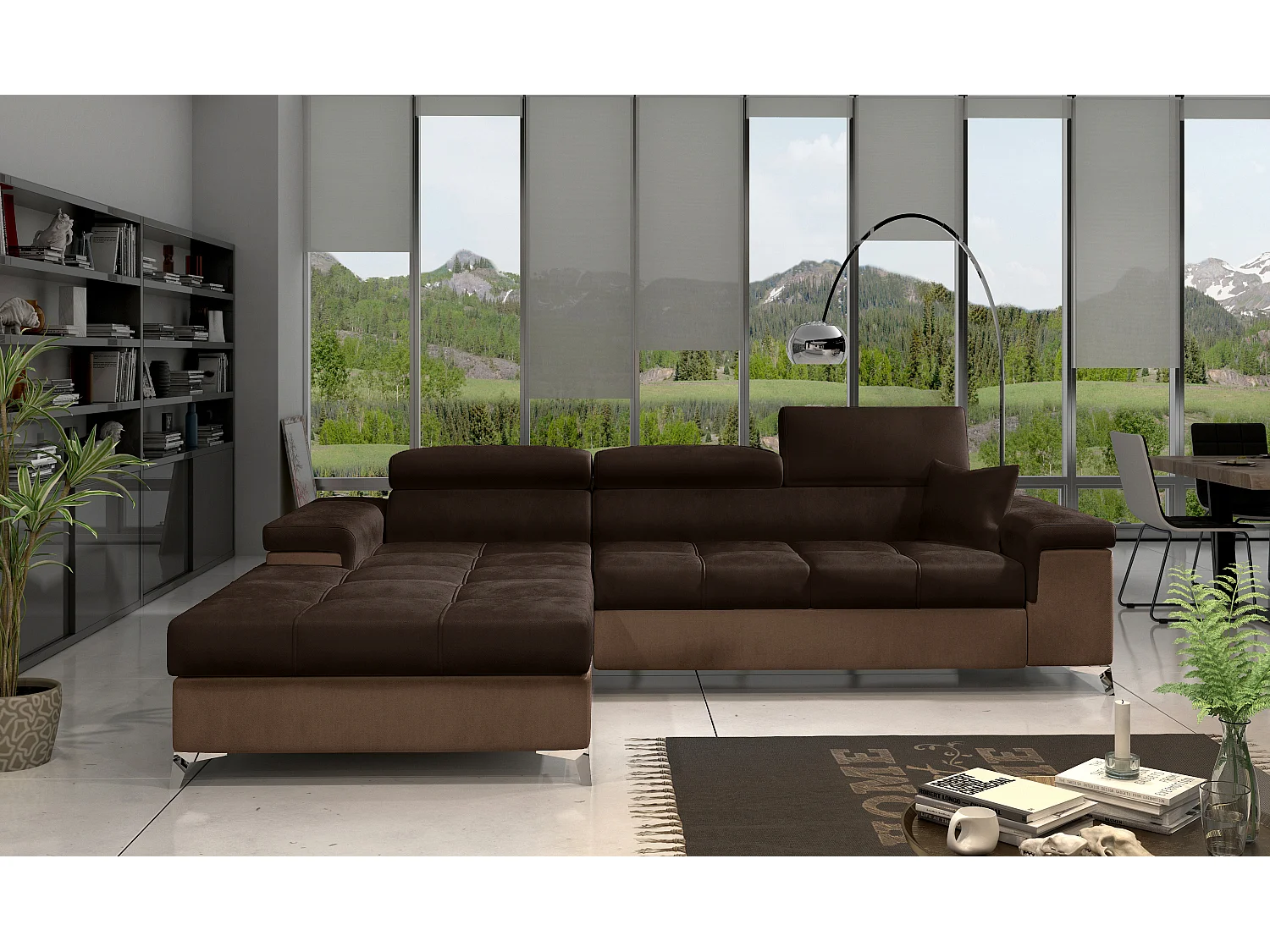 Fluwelen converteerbare hoekbank met verstelbare hoofdsteunen Rikaro 280 cm-Kleur -linkerhoek