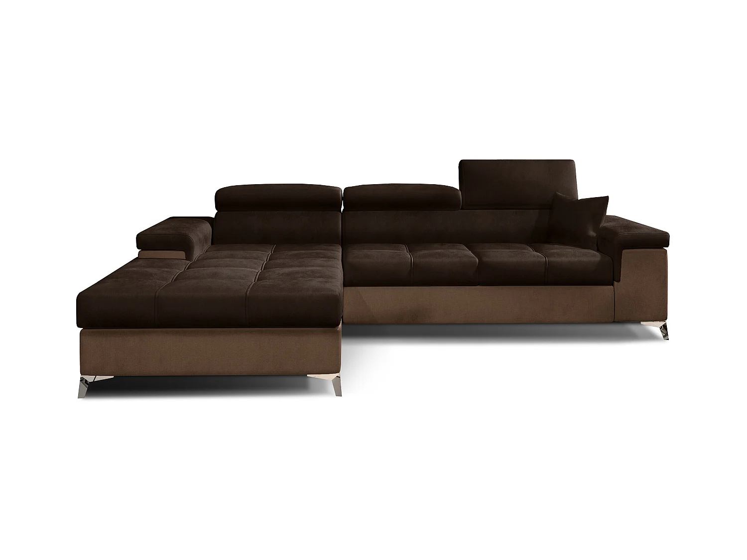 Canapé angle droit convertible velours marron foncé et clair avec appuis-tête réglables Rikaro 280cm 2