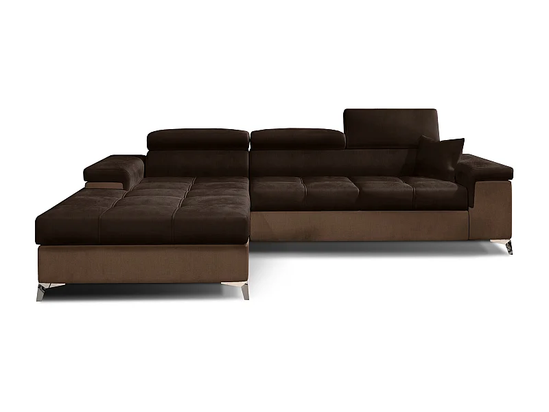 Canapé angle droit convertible velours marron foncé et clair avec appuis-tête réglables Rikaro 280cm 2