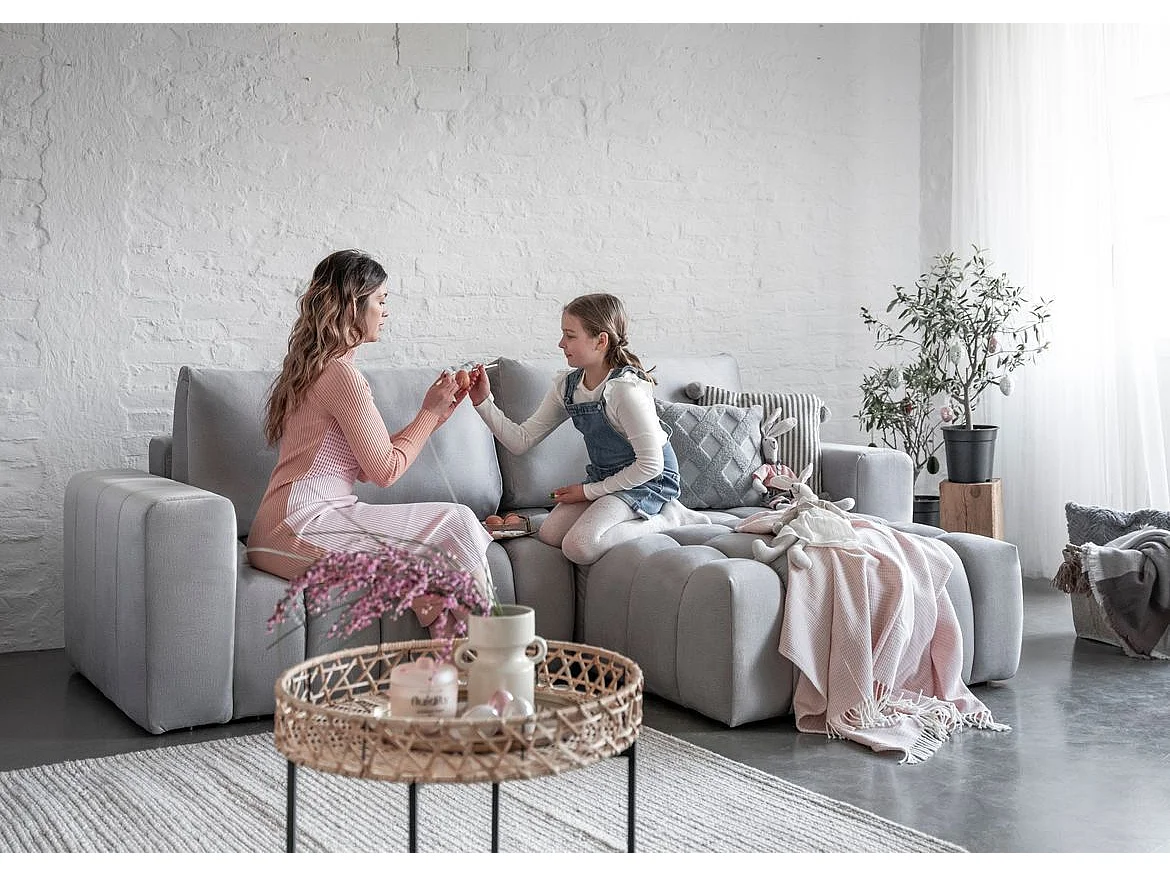 Canapé d’angle tissu capitonné BOZEN – Convertible et rangement-Marron foncé-angle droit