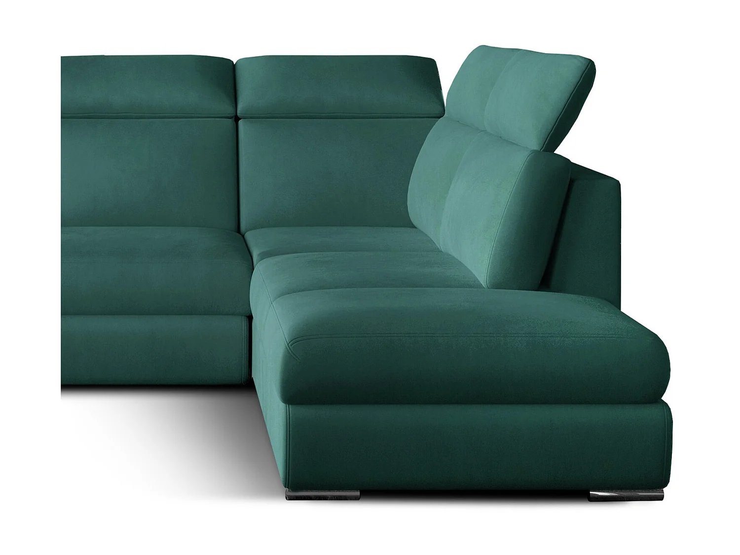 Canapé angle droit convertible velours bleu canard avec appuis-tête réglables Kepita 260cm