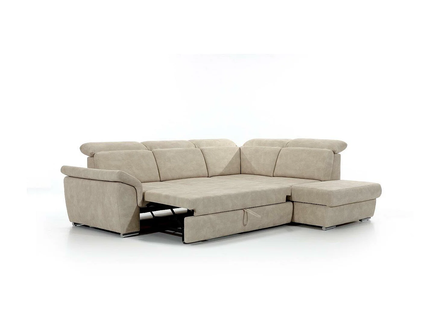 Canapé angle droit convertible velours bleu canard avec appuis-tête réglables Kepita 260cm