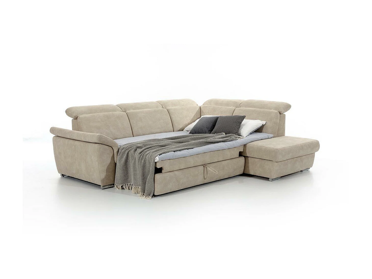 Canapé angle droit convertible velours bleu canard avec appuis-tête réglables Kepita 260cm