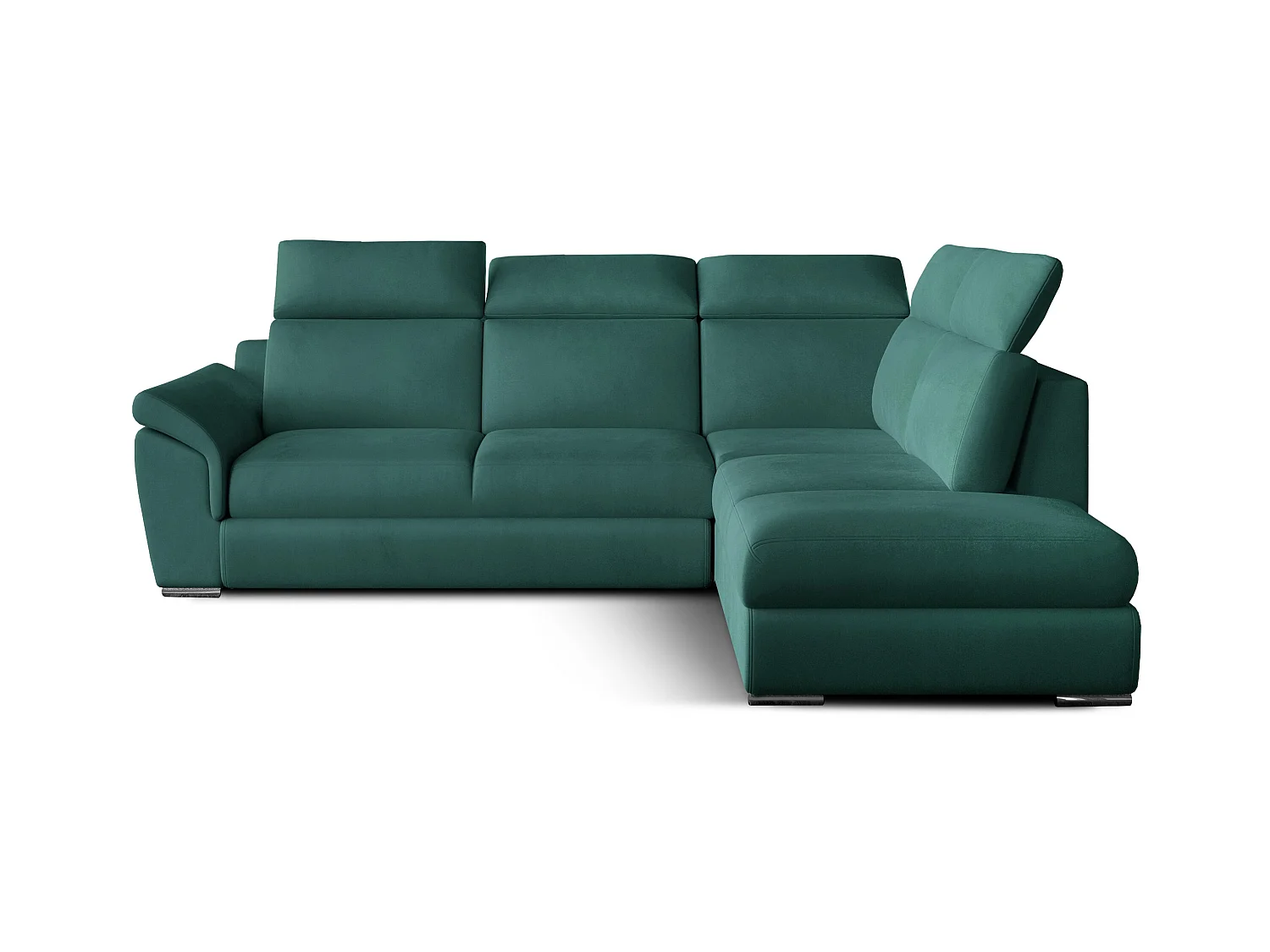 Canapé angle droit convertible velours bleu canard avec appuis-tête réglables Kepita 260cm