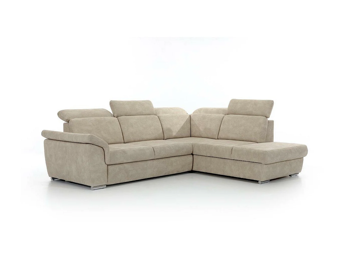 Canapé angle droit convertible velours bleu canard avec appuis-tête réglables Kepita 260cm