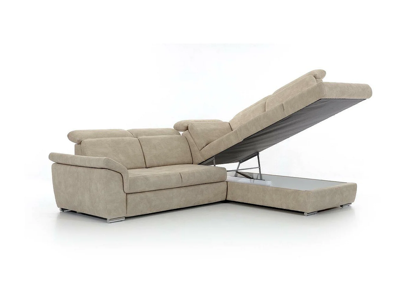 Canapé angle droit convertible velours bleu canard avec appuis-tête réglables Kepita 260cm