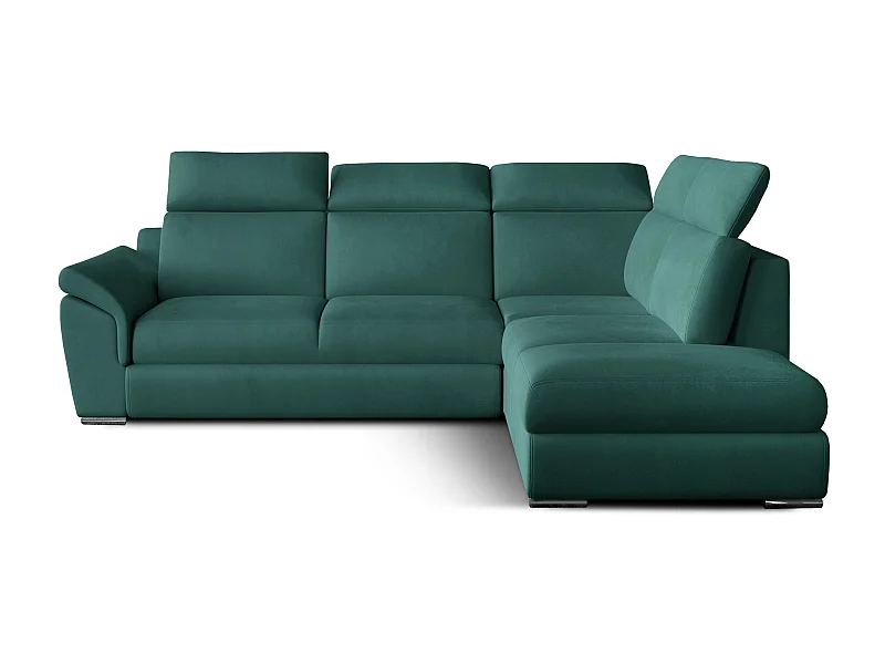 Canapé angle droit convertible velours bleu canard avec appuis-tête réglables Kepita 260cm