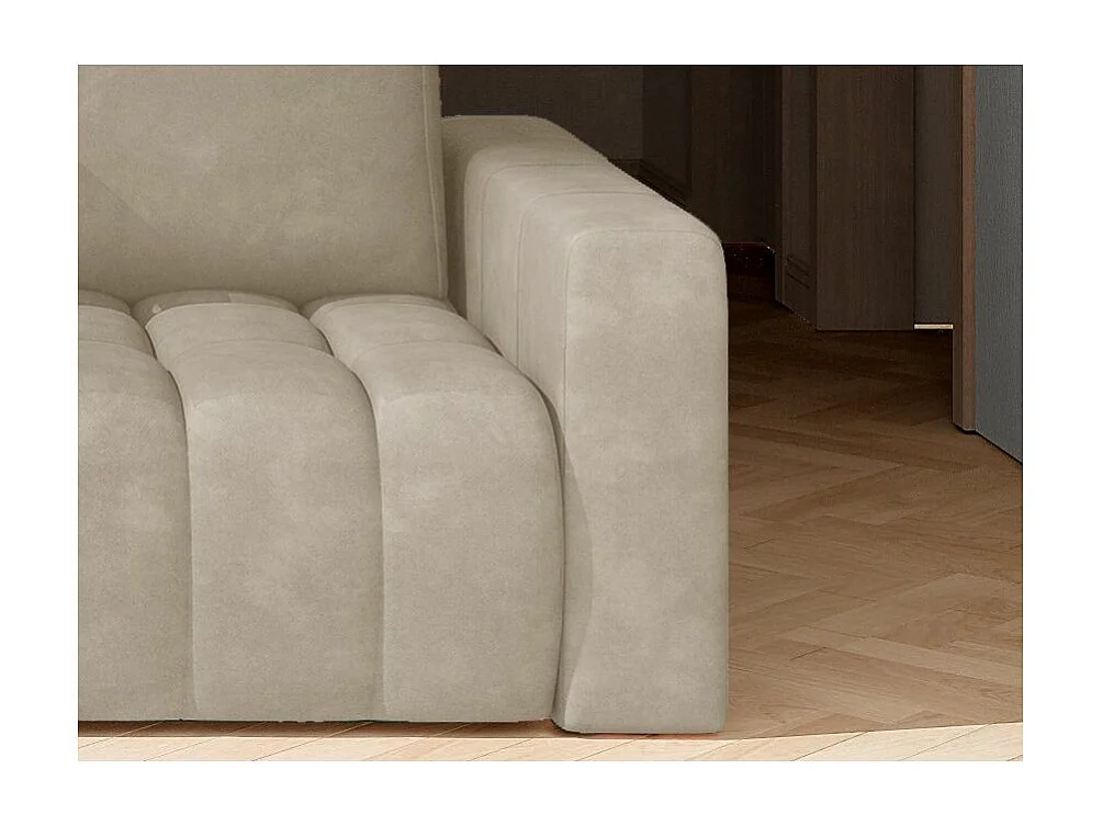 Canapé convertible 3 places velours beige clair avec coffre de rangement Larko 245cm