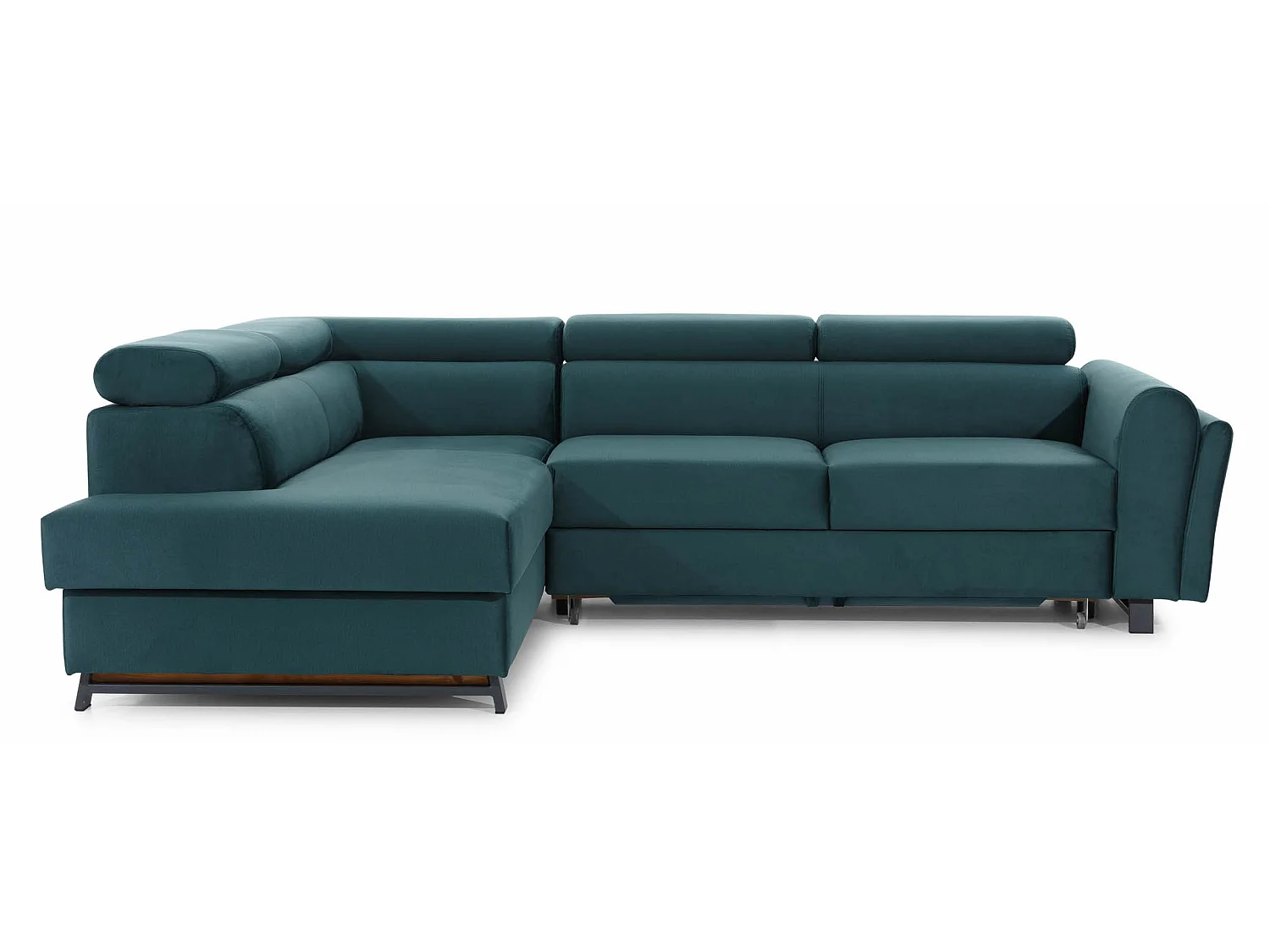 Canapé angle gauche convertible velours vert viride avec têtières réglables Nikos 265cm