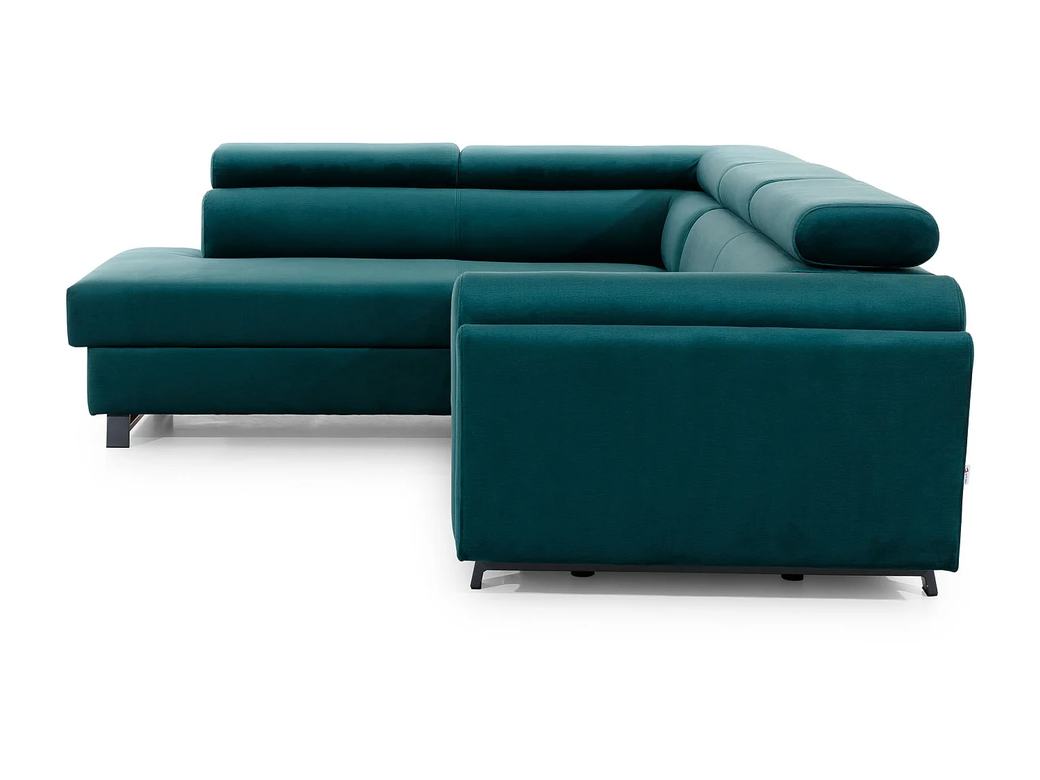 Canapé angle gauche convertible velours vert viride avec têtières réglables Nikos 265cm