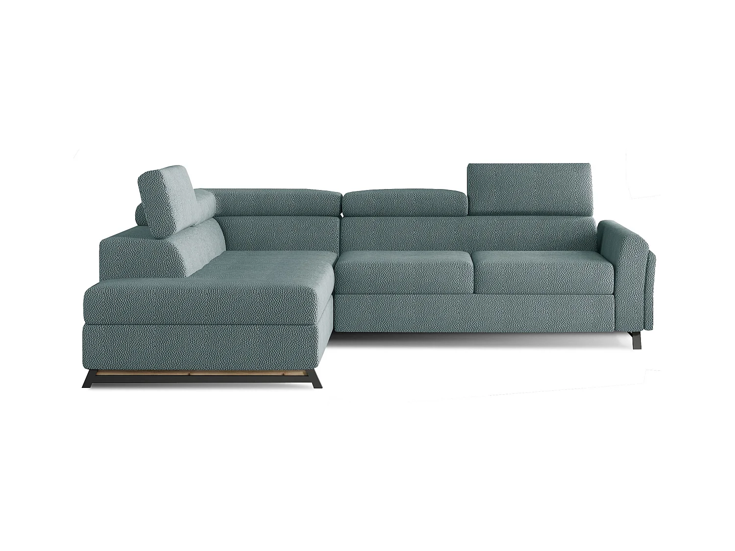 Canapé angle gauche convertible velours vert viride avec têtières réglables Nikos 265cm