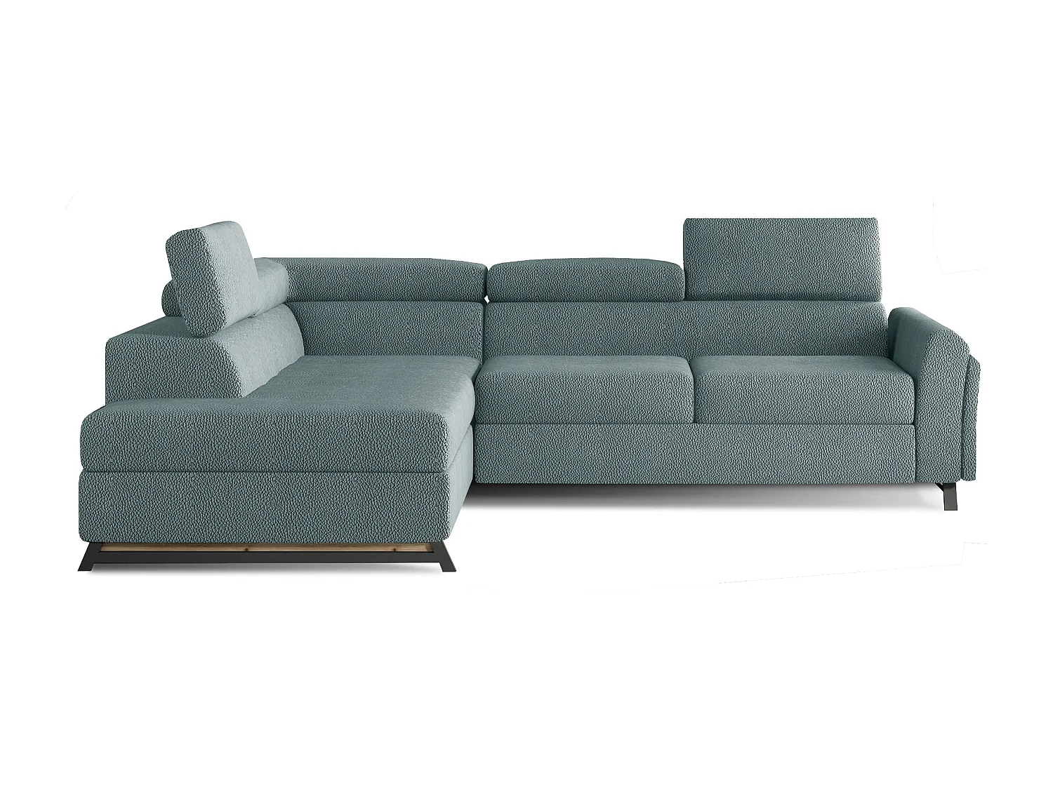 Canapé angle gauche convertible velours vert viride avec têtières réglables Nikos 265cm