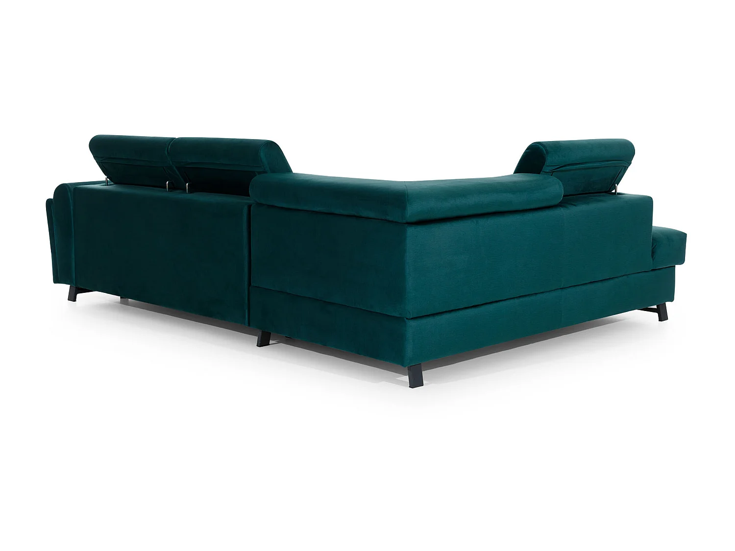 Canapé angle gauche convertible velours vert viride avec têtières réglables Nikos 265cm