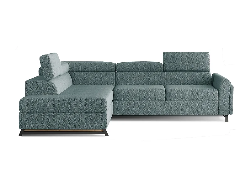 Viride groen fluwelen converteerbare hoekbank links met verstelbare hoofdsteunen Nikos 265 cm