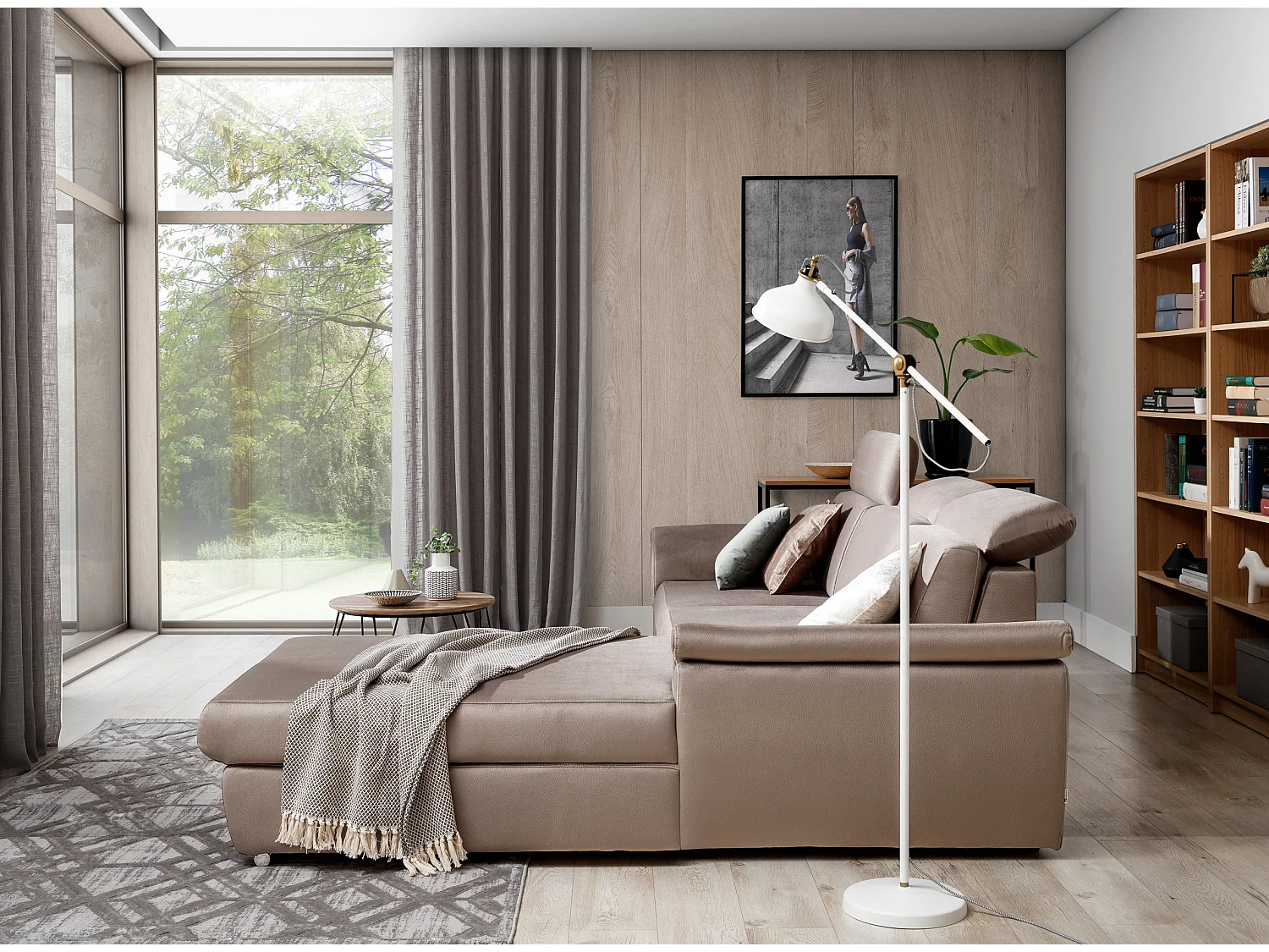 Canapé convertible d'angle droit simili cuir blanc Suzy 272cm