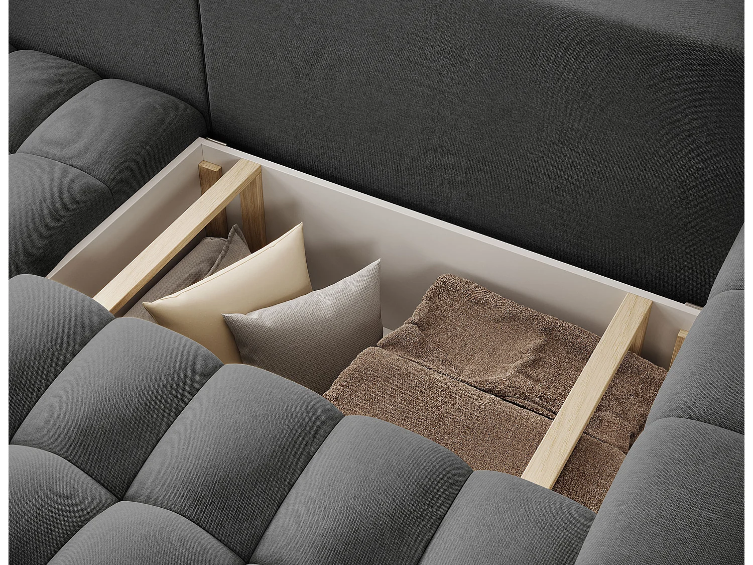Bozen gewatteerde stoffen hoekbank – Converteerbaar en opbergruimte-Kleur Donkergrijs-linkerhoek