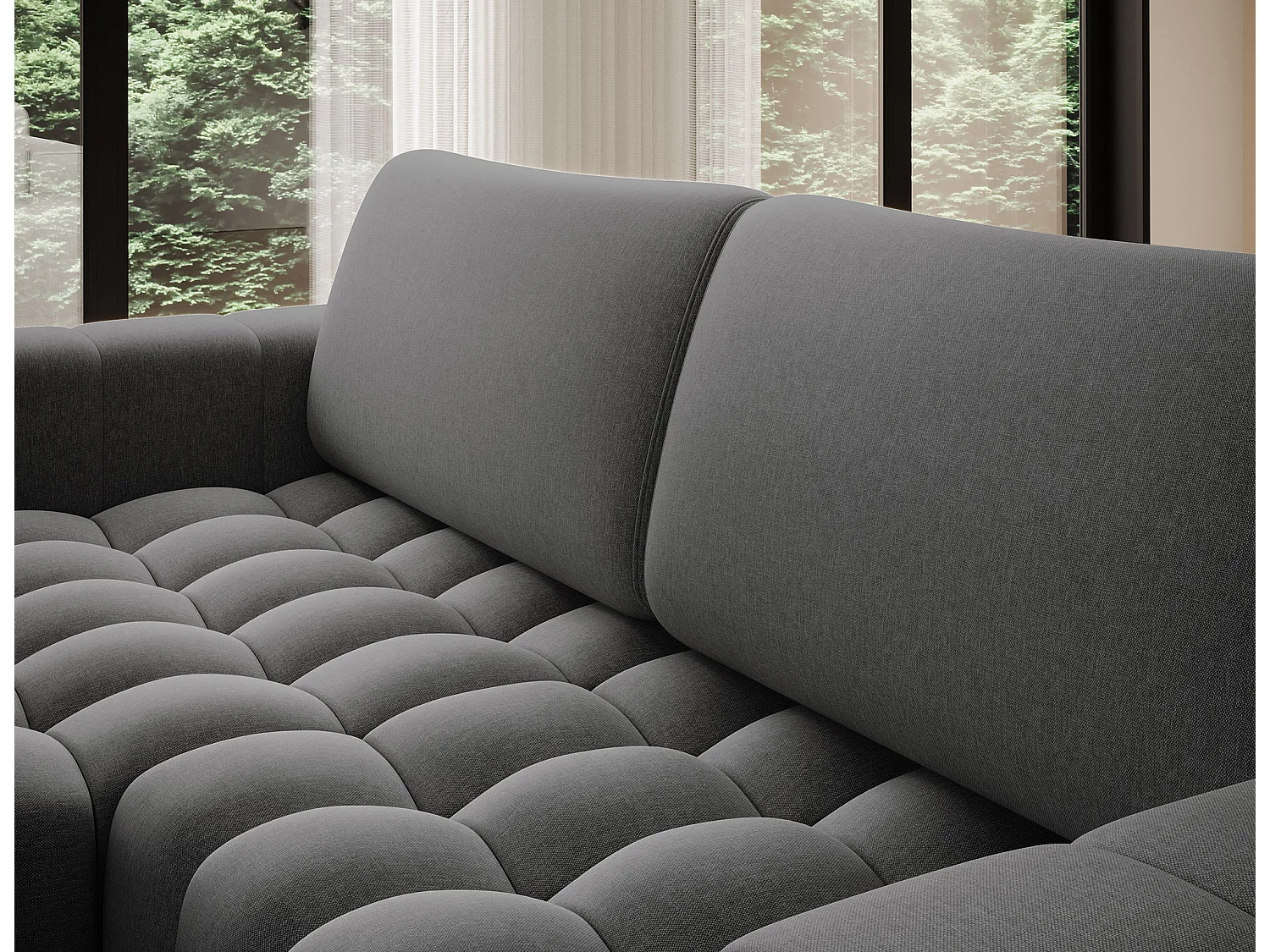 Bozen gewatteerde stoffen hoekbank – Converteerbaar en opbergruimte-Kleur Donkergrijs-linkerhoek