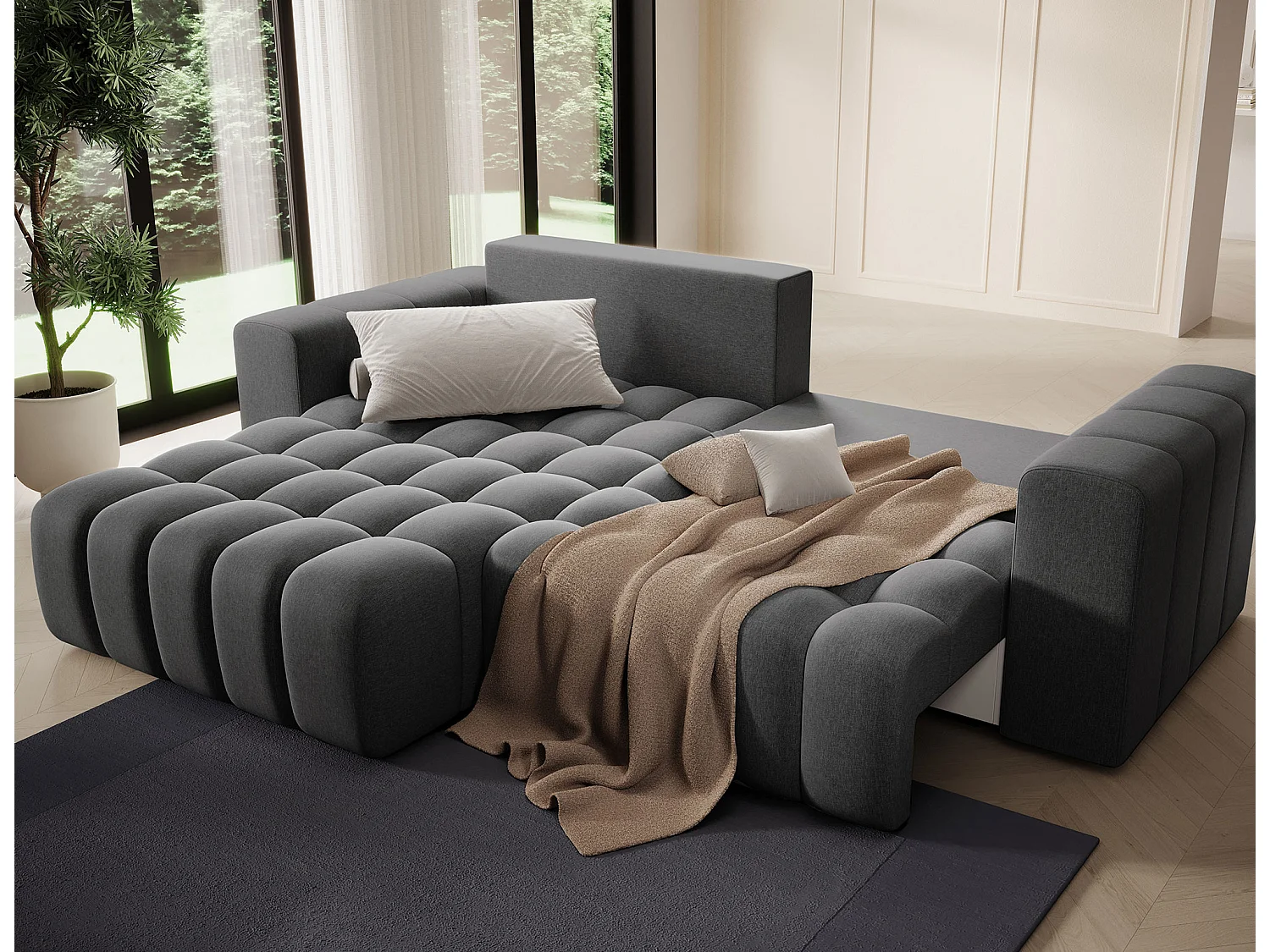 Bozen gewatteerde stoffen hoekbank – Converteerbaar en opbergruimte-Kleur Donkergrijs-linkerhoek