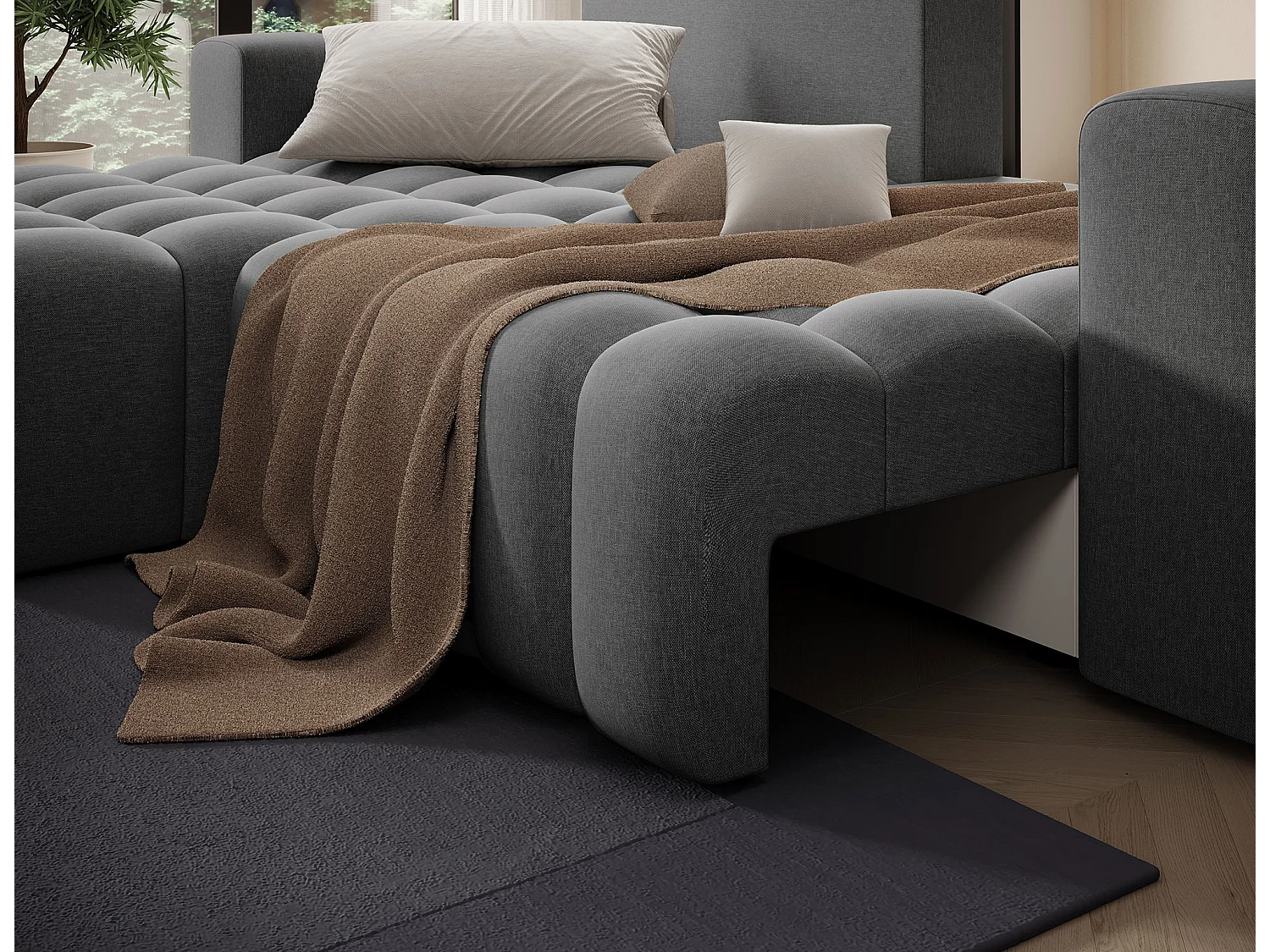 Bozen gewatteerde stoffen hoekbank – Converteerbaar en opbergruimte-Kleur Donkergrijs-linkerhoek