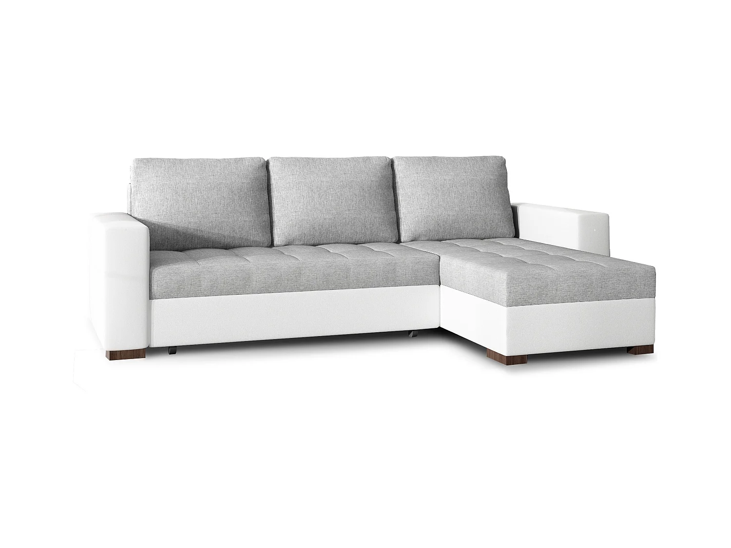 Canapé d'angle convertible et réversible tissu gris clair et simili cuir blanc Zelly 237cm