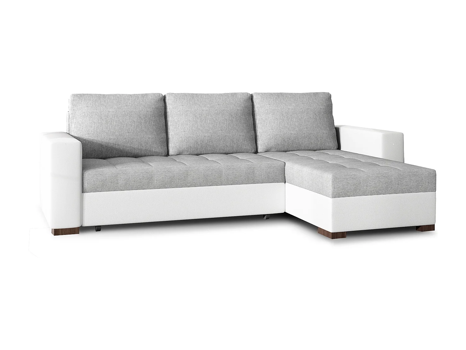 Canapé d'angle convertible et réversible tissu gris clair et simili cuir blanc Zelly 237cm