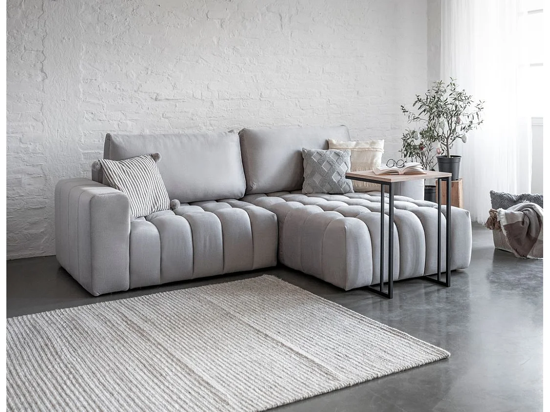 Canapé convertible design tissu matelassé gris clair chiné angle droit Bozen 250cm