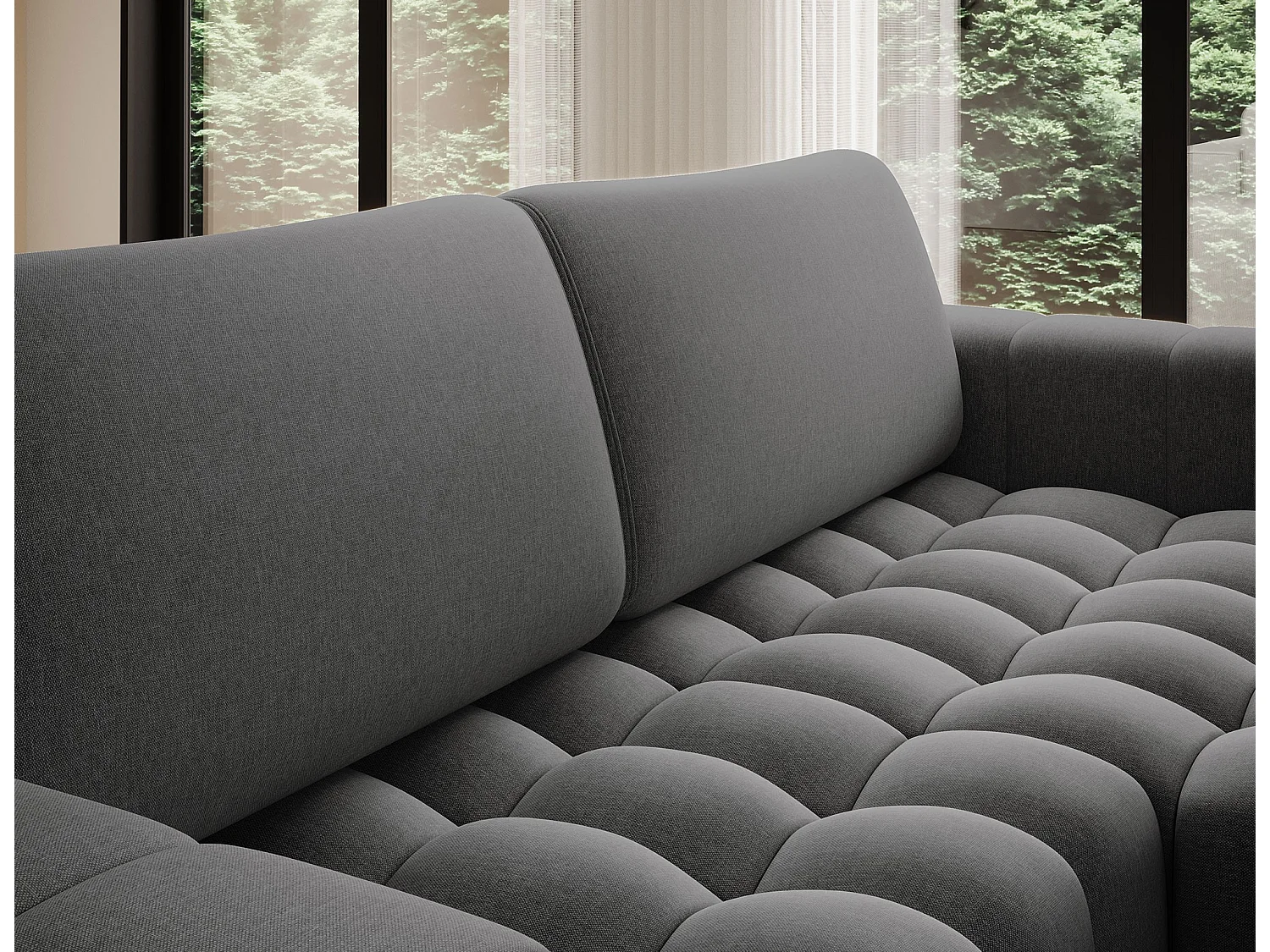 Bozen gewatteerde stoffen hoekbank – Converteerbaar en opbergruimte-Kleur Donkergrijs-juiste hoek