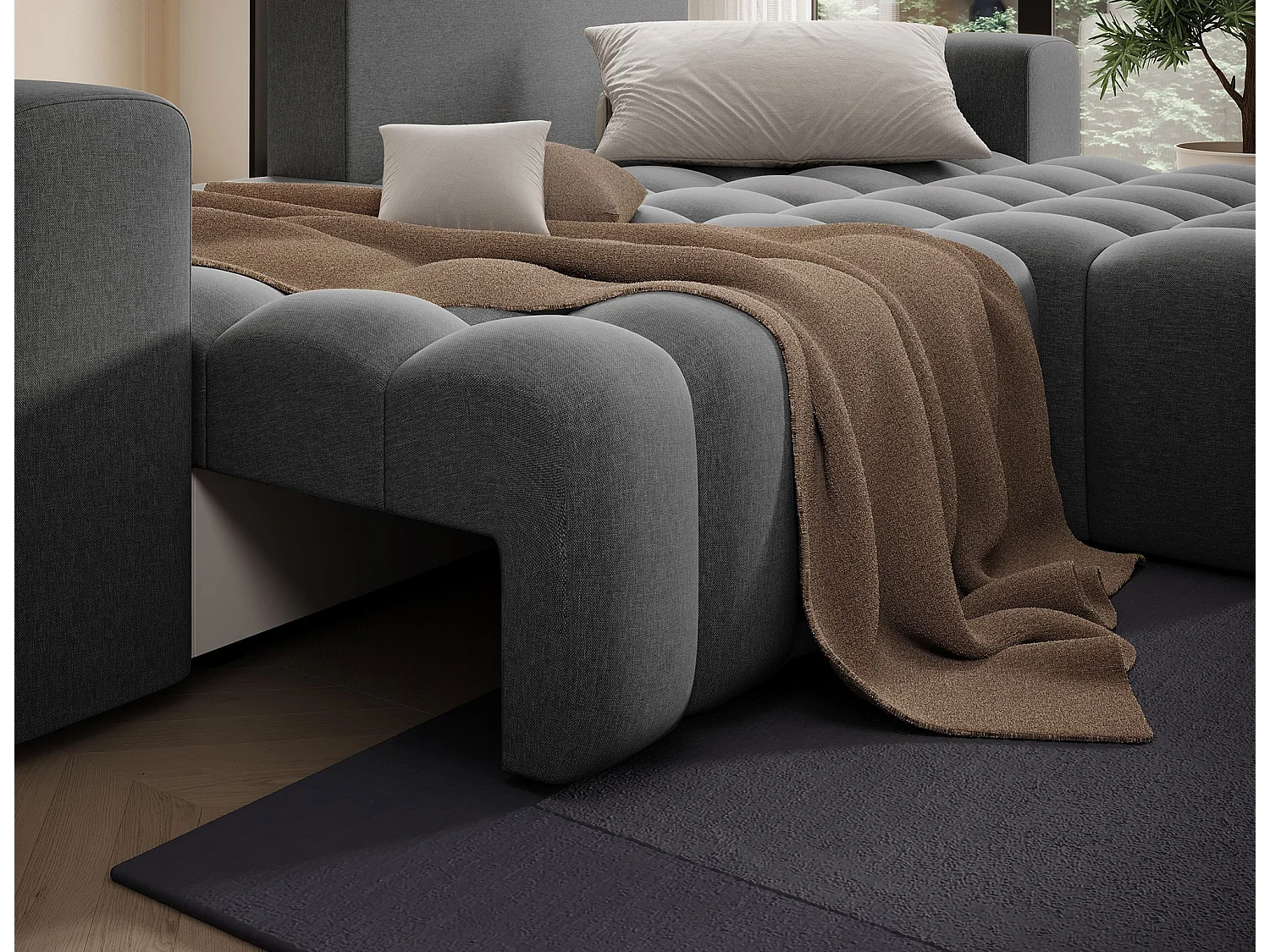 Bozen gewatteerde stoffen hoekbank – Converteerbaar en opbergruimte-Kleur Donkergrijs-juiste hoek